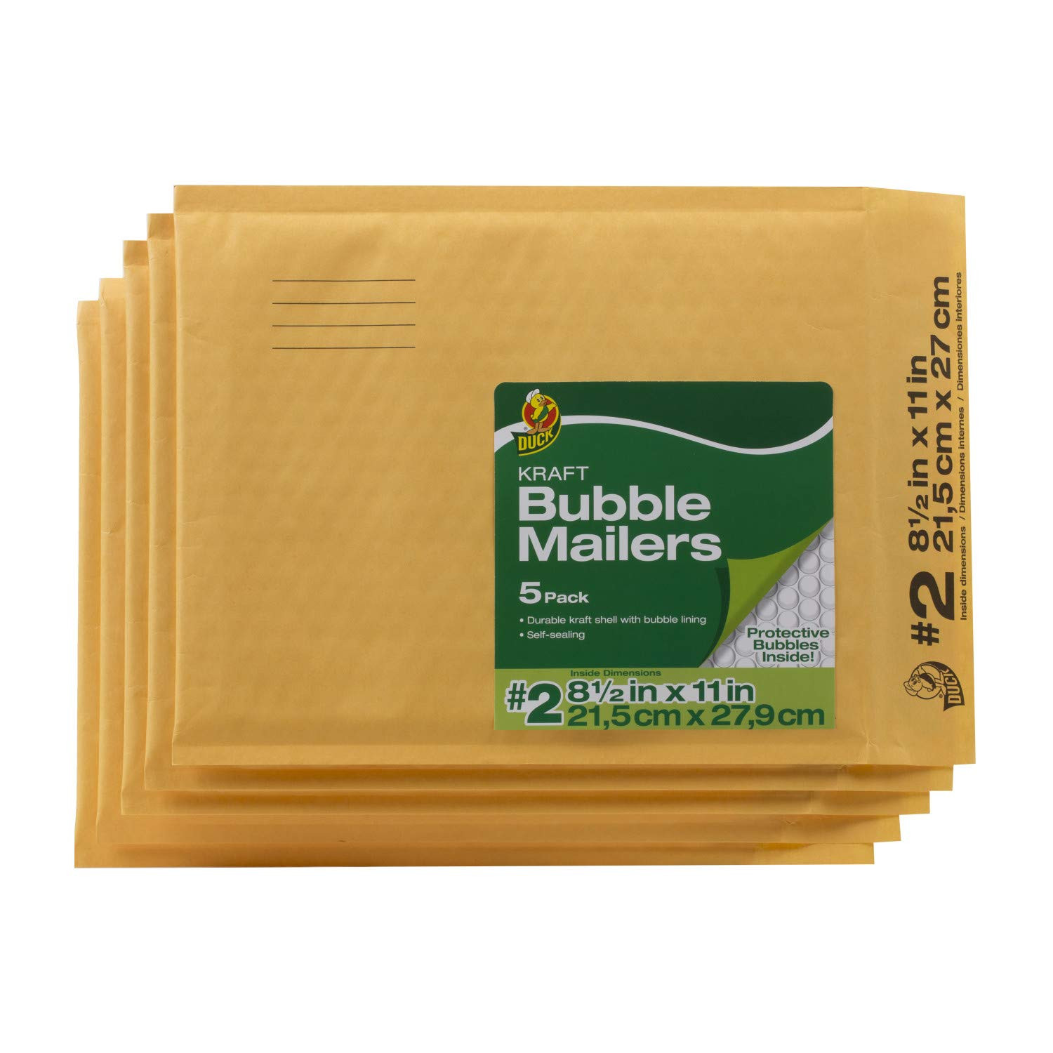 Duck Brand Kraft Bubble Mailers, #2-8.5 X 11 Inches, 5-Pack (284692) Office P...