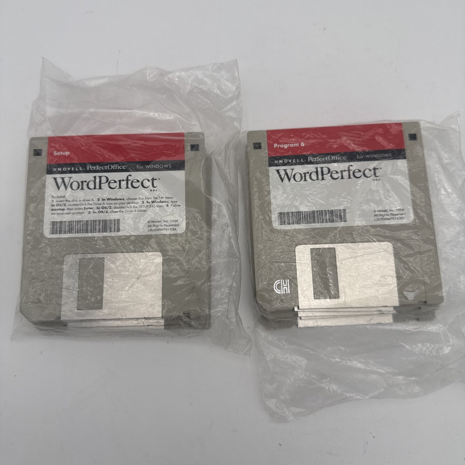Novell PerfectOffice WordPerfect 6.1 Windows 3.5" Floppy Disks Lot of 10 Vintage