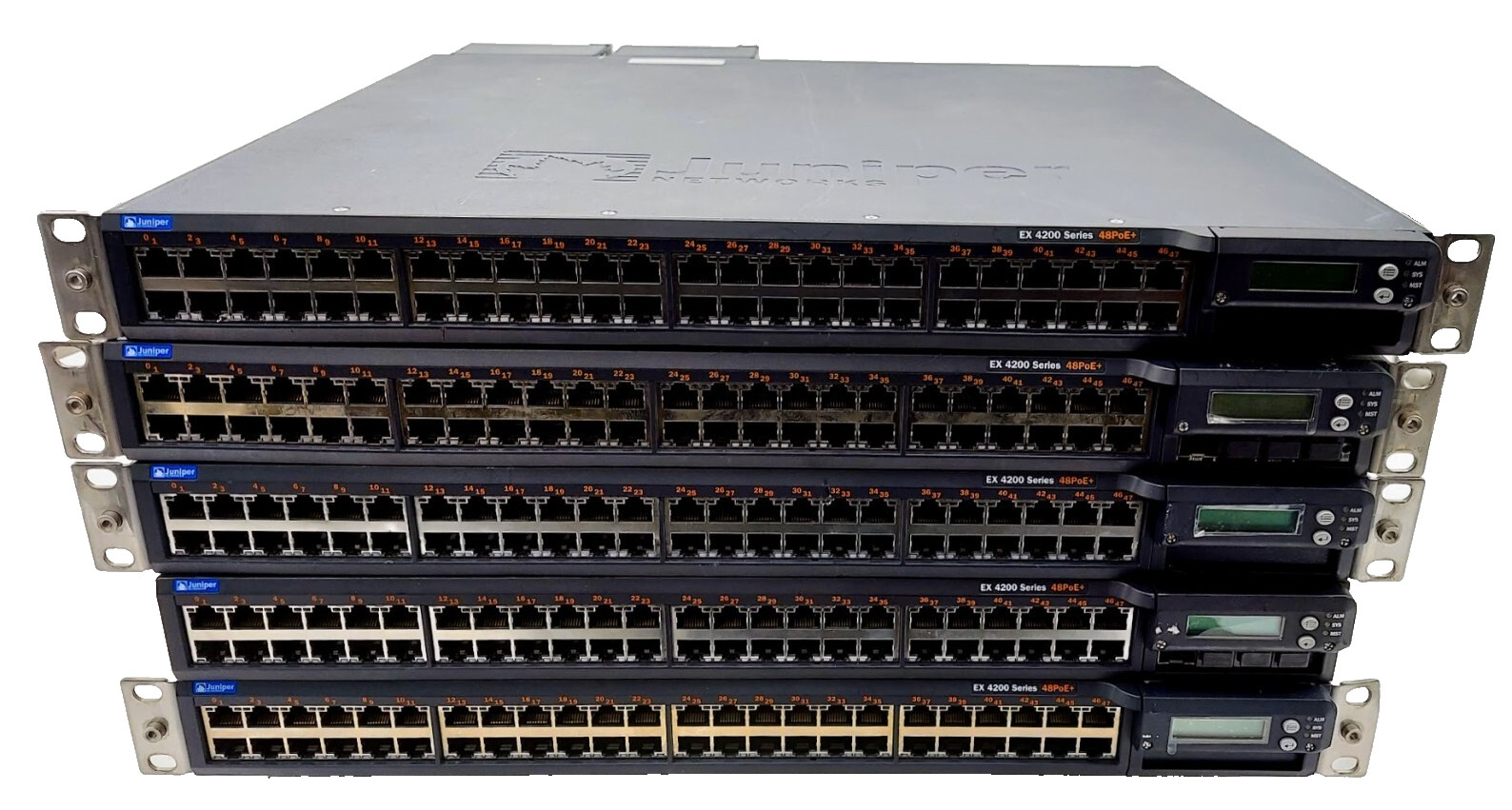LOT OF 5 Juniper EX4200-48PX 48 Port Gigabit PoE+ Switch