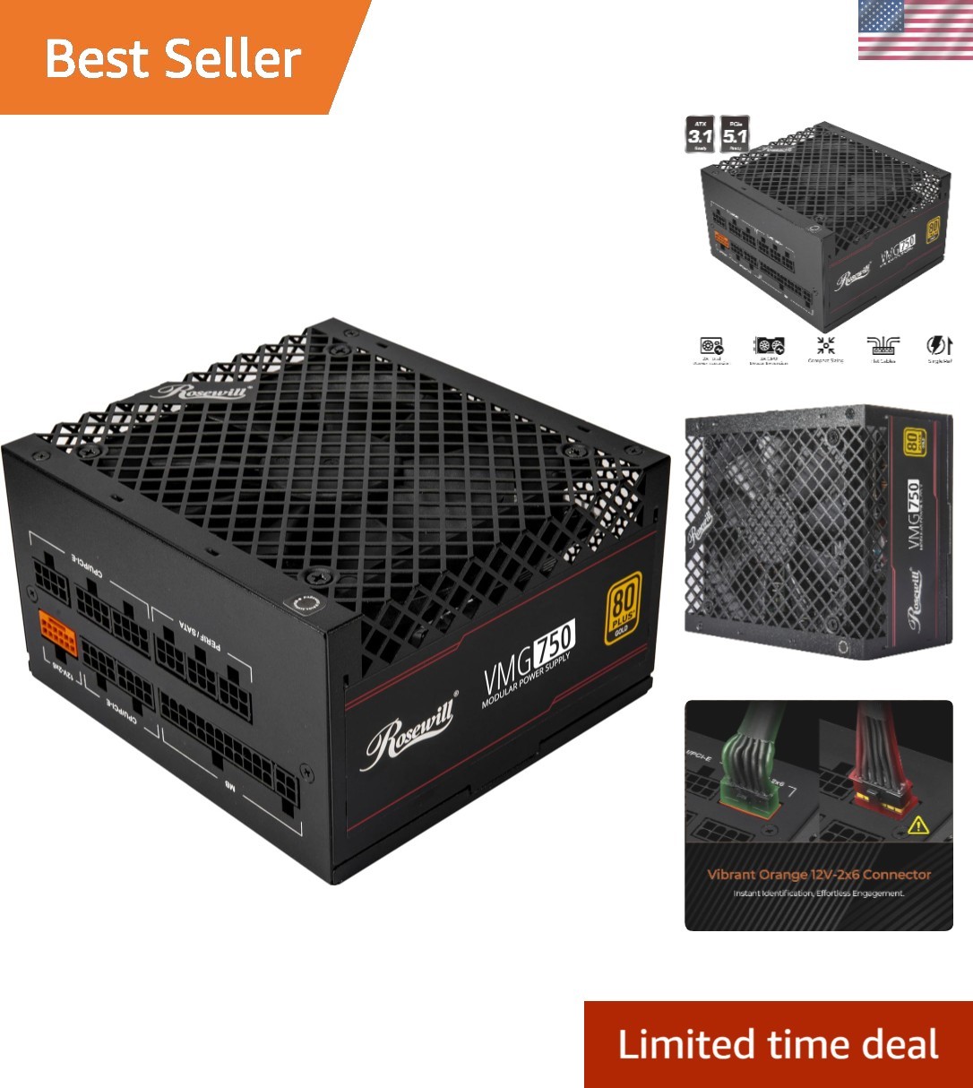 Compact & Powerful VMG 750W Power Supply - 80% Gold , Full Modular Design