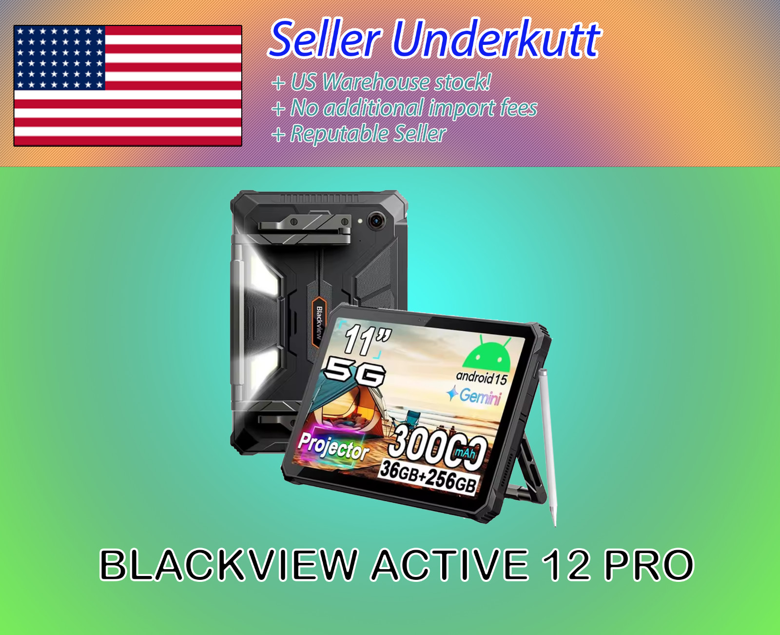 Blackview Active 12 Pro 4K Projector Rugged Tablet 11" 48GB+1TB 30000mAh 5G SIM