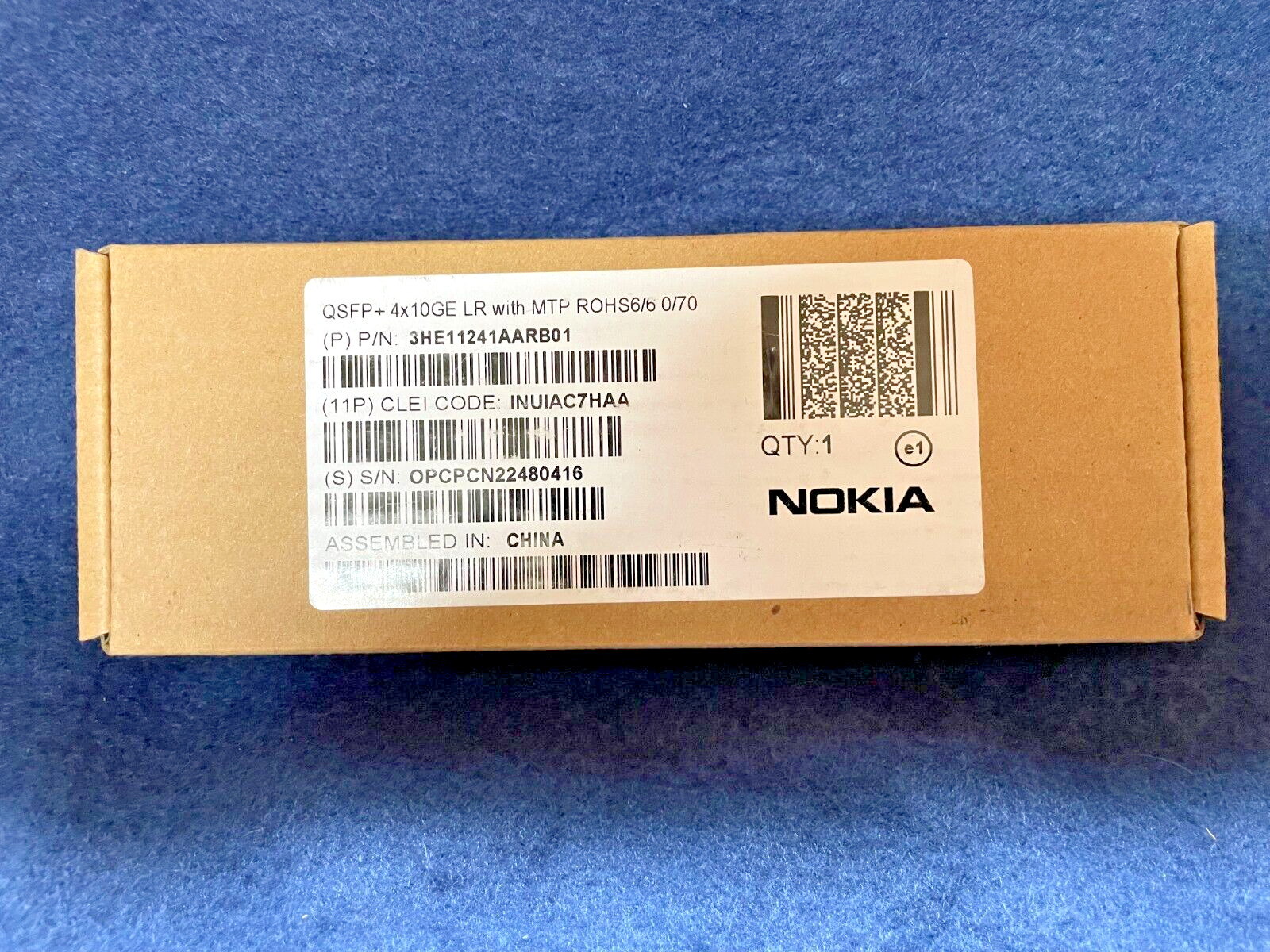 NOKIA P/N: 3HE11241AARB01 QSFP+4X10GE LR WITH MTP ROHS6/6 070 (NEW)