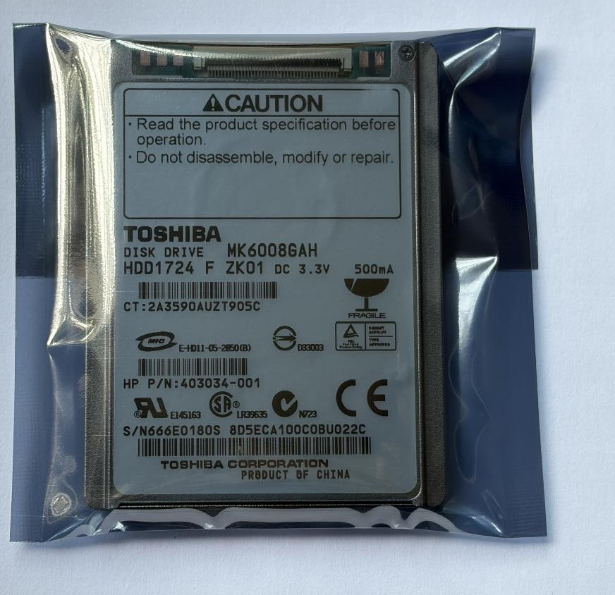 Toshiba MK6008GAH 60GB 1.8" CE hard drive disk for Laptop/ IPOD/ Video camera.