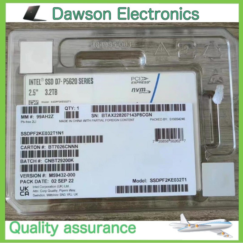 SSDPF2KE032T1N1 New Intel D7-P5620 3.2TB NVMe PCIe 4.0X4 3D TLC U.2 15mm SSD