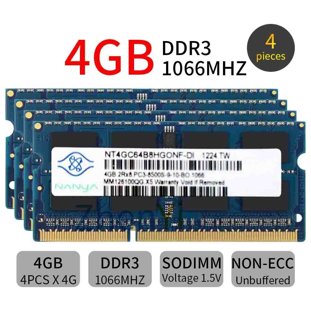 Nanya 16GB Kit 4x 4GB DDR3 1066MHz PC3-8500S SODIMM 204Pin Laptop Memory RAM BT