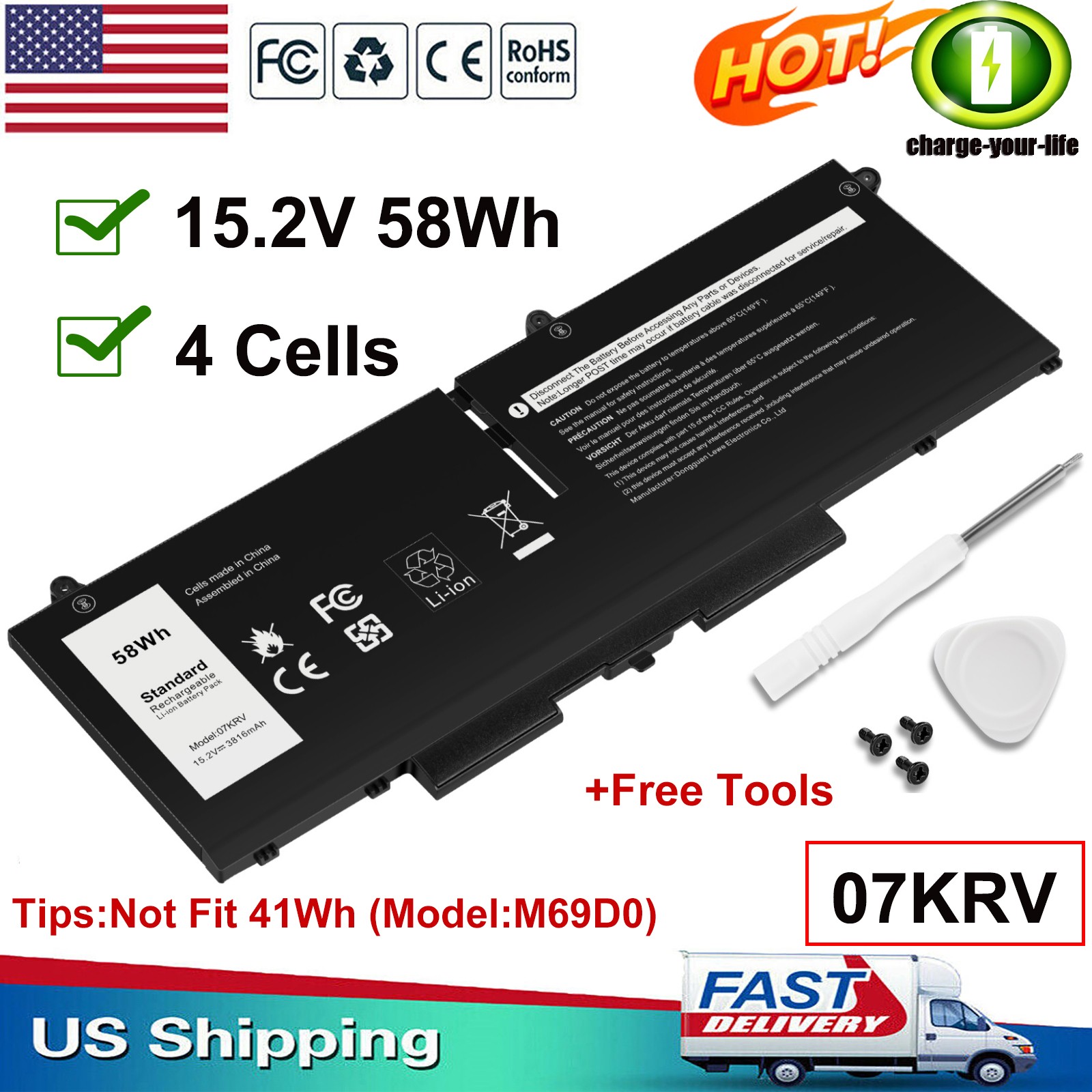 58Wh 07KRV Battery Fits for Dell Latitude 5530 5430 Precision 3570 H4PVC Y86WG
