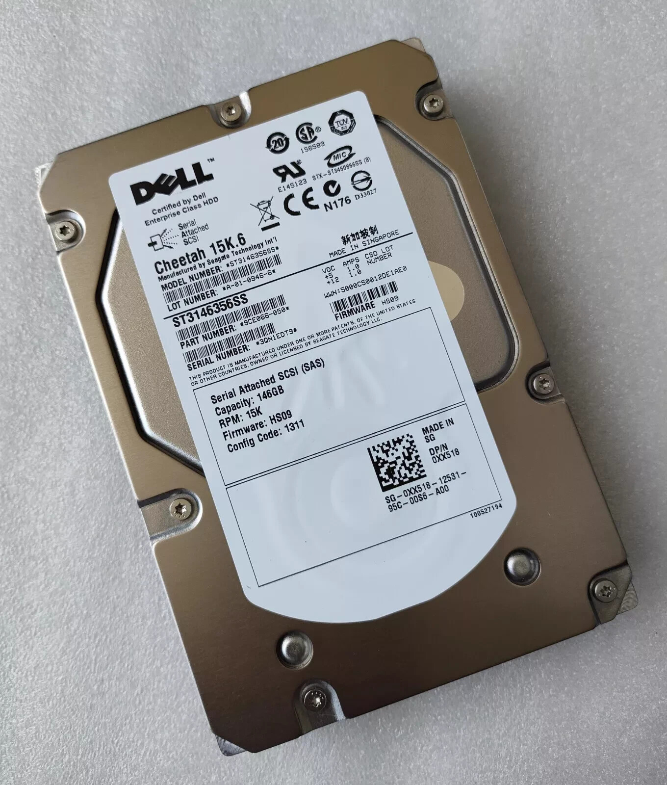 DELL 146GB 15K SAS 3.5" 0XX518 XX518 Hard Drive ST3146356SS 