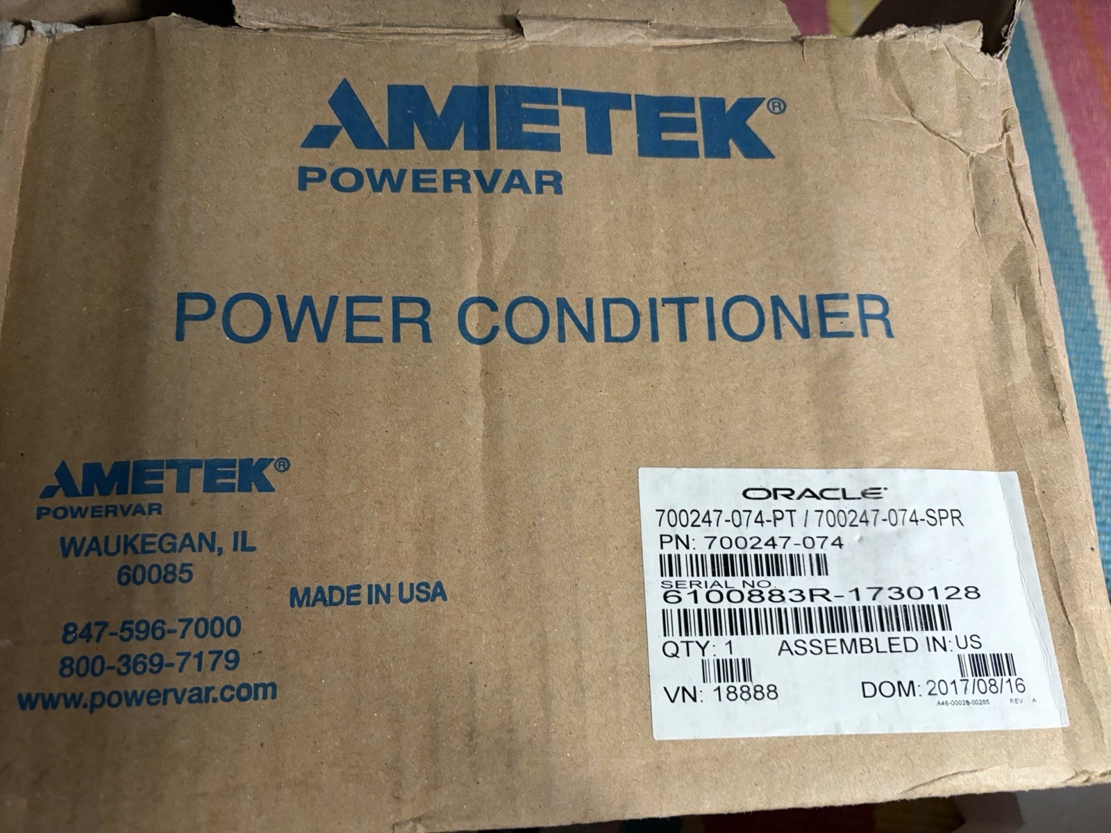 AMETEK PowerVar 700247-074 ABCO66-11W 120V Power Conditioner Oracle