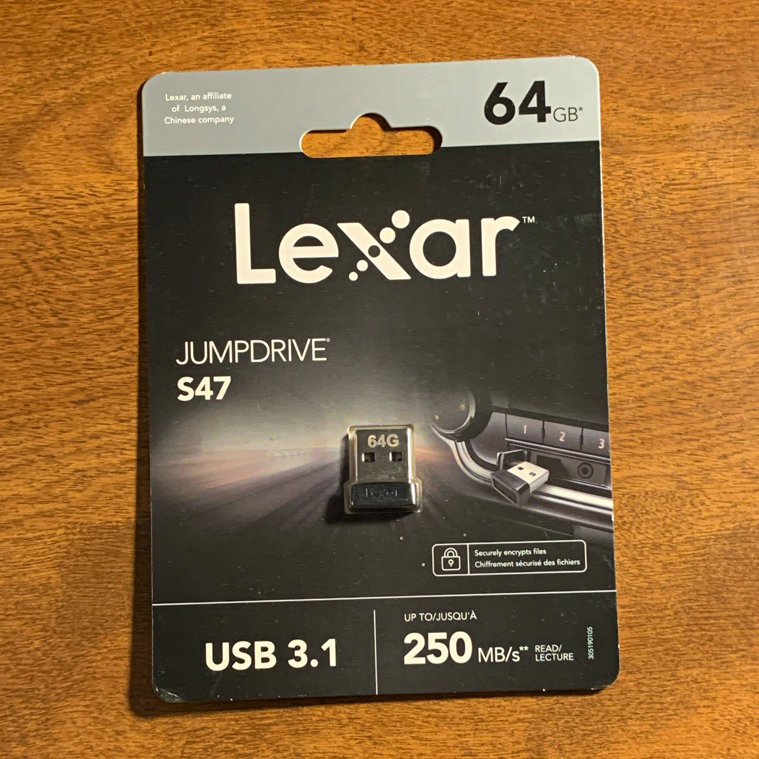 Lexar JumpDrive S47 64GB USB 3.1 Black Flash Drive Secure Encryption 250MB/s