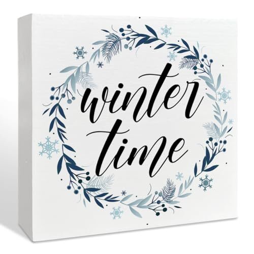 Winter Decor Wooden Box Sign, Christmas Snowflake Table Decor Holiday Xmas 