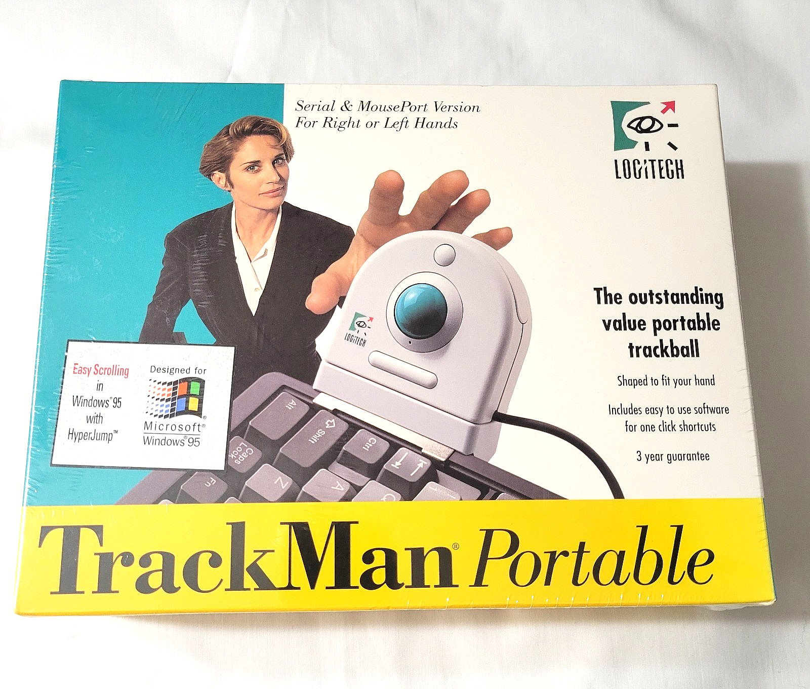 Vtg NEW Logitech TrackMan Portable Trackball Mouse PS/2 Serial Left/Right Handed
