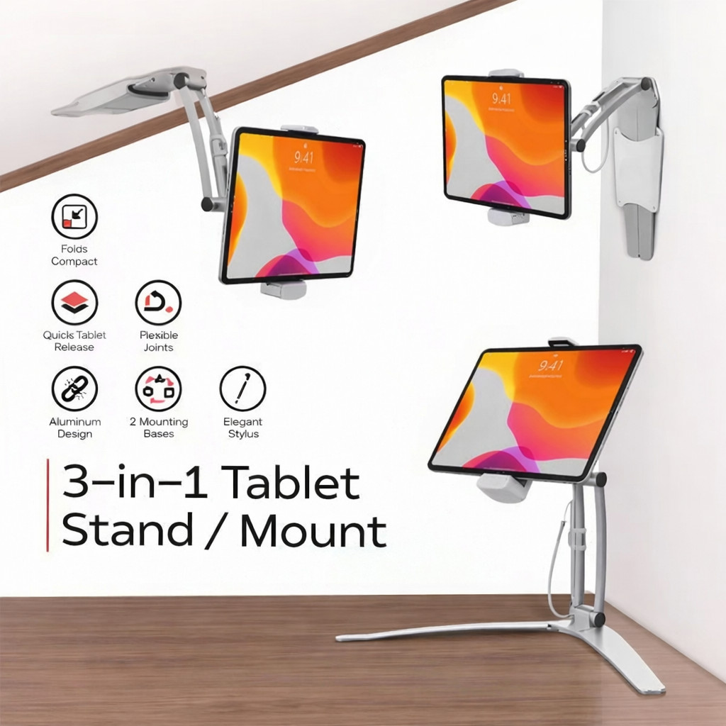 CTA Digital 3-in-1 Tablet Stand Mount for iPad Kitchen Wall Tabletop PAD-KMS