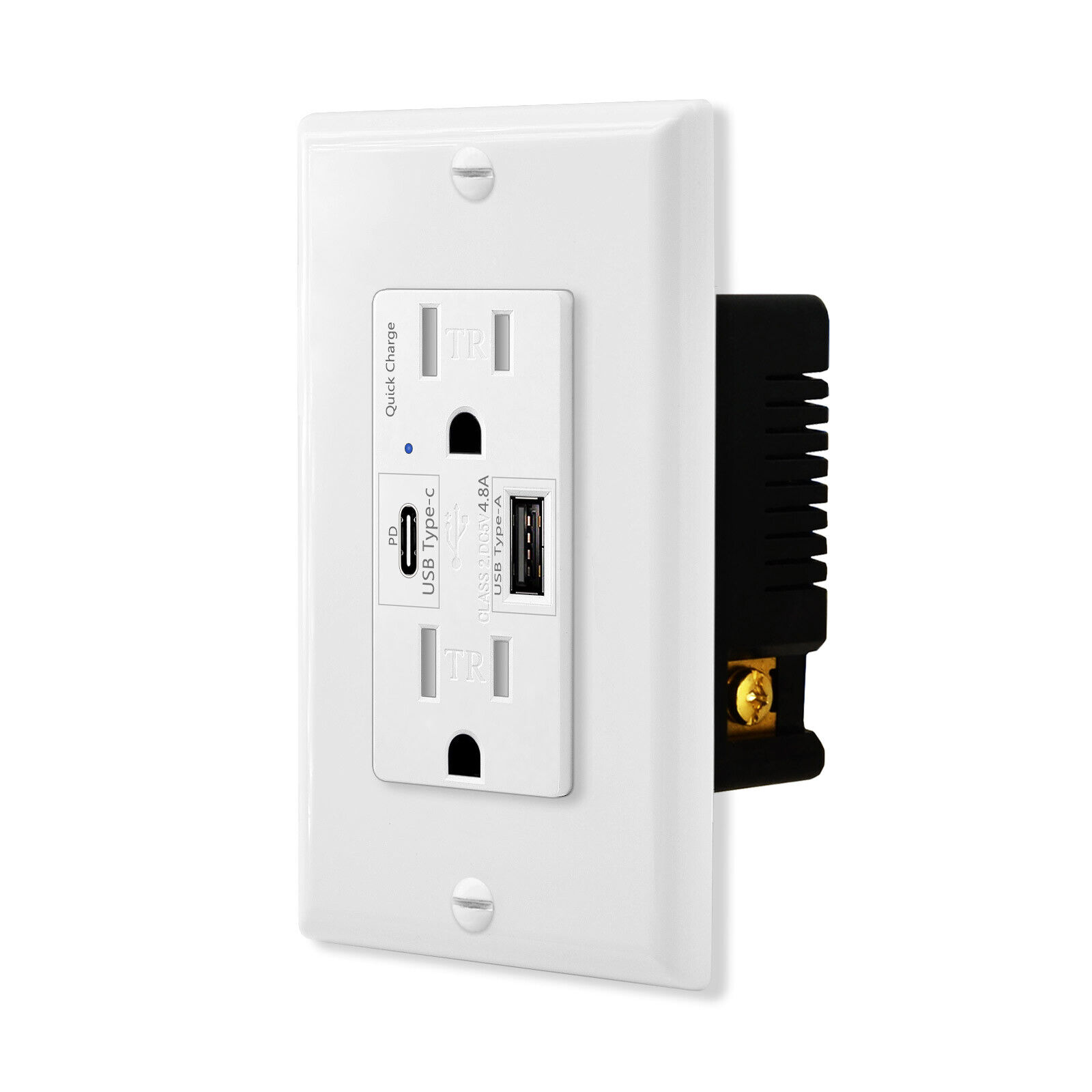  High Speed Dual USB Type C Outlet 4.2A Tamper Resistant Duplex Receptacle White