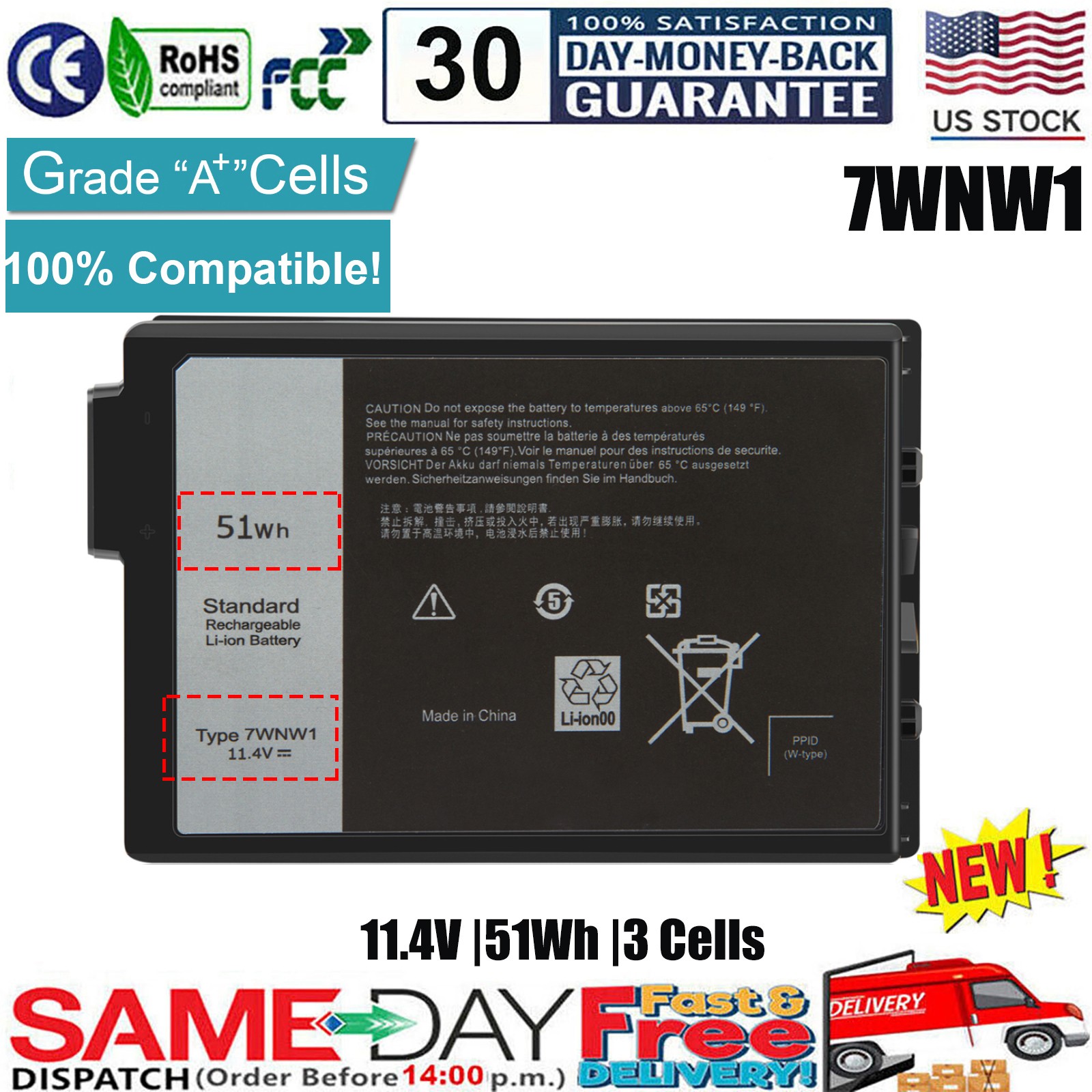 ✅7WNW1 Battery For Dell Latitude 5420 5424 7424 Rugged Extreme GK3D3 DMF8C NEW