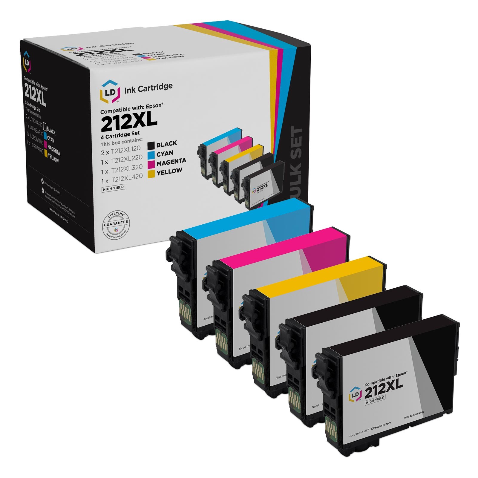 LD Reman Epson 212XL High Yield Ink: 2 Black 1 Cyan 1 Magenta 1 Yellow