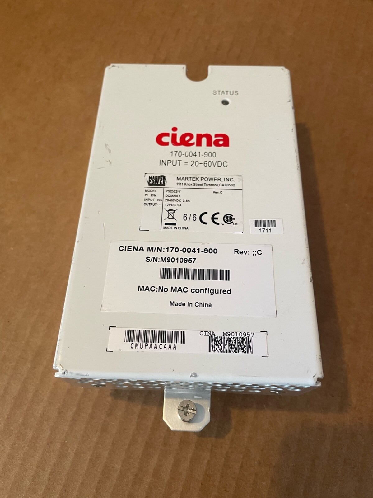 CIENA 170-0041-900  Martek power model PS2522-Y, P/N DC3880LF