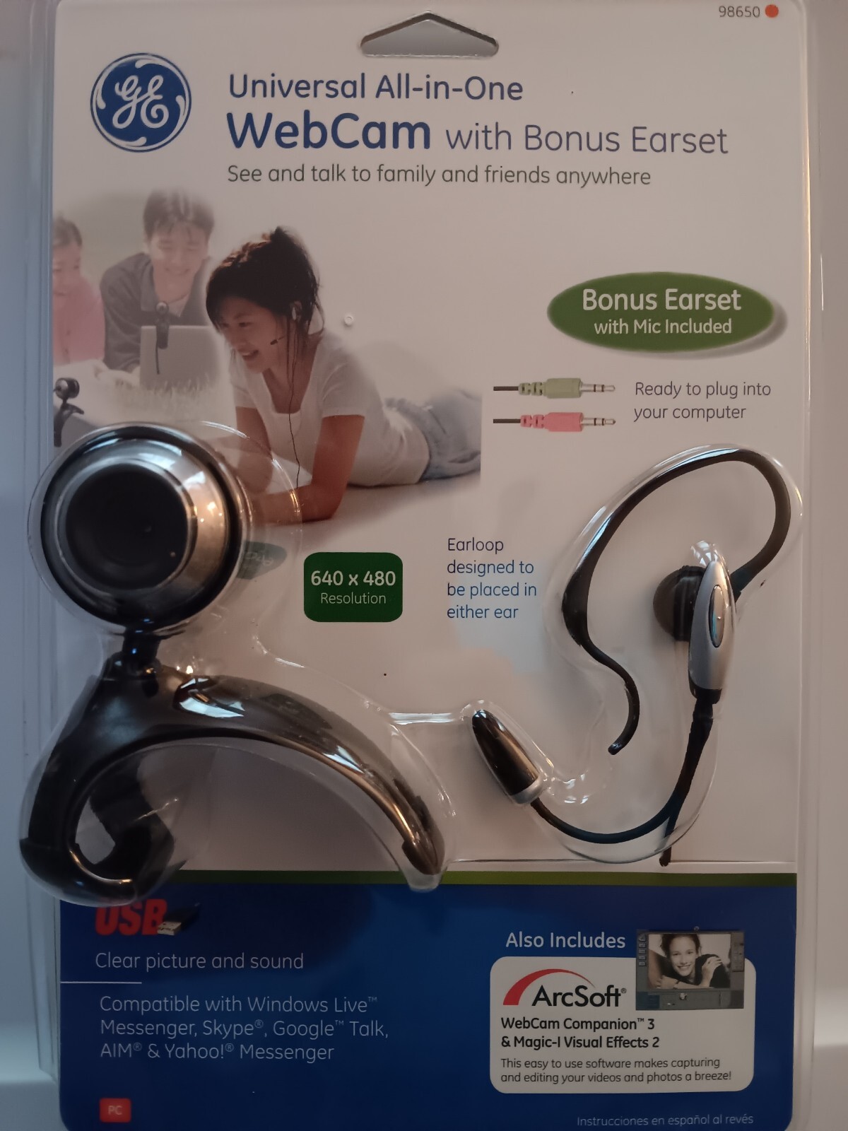 Brand New GE Universal All-in-One Webcam with Bonus Ear Set 98650