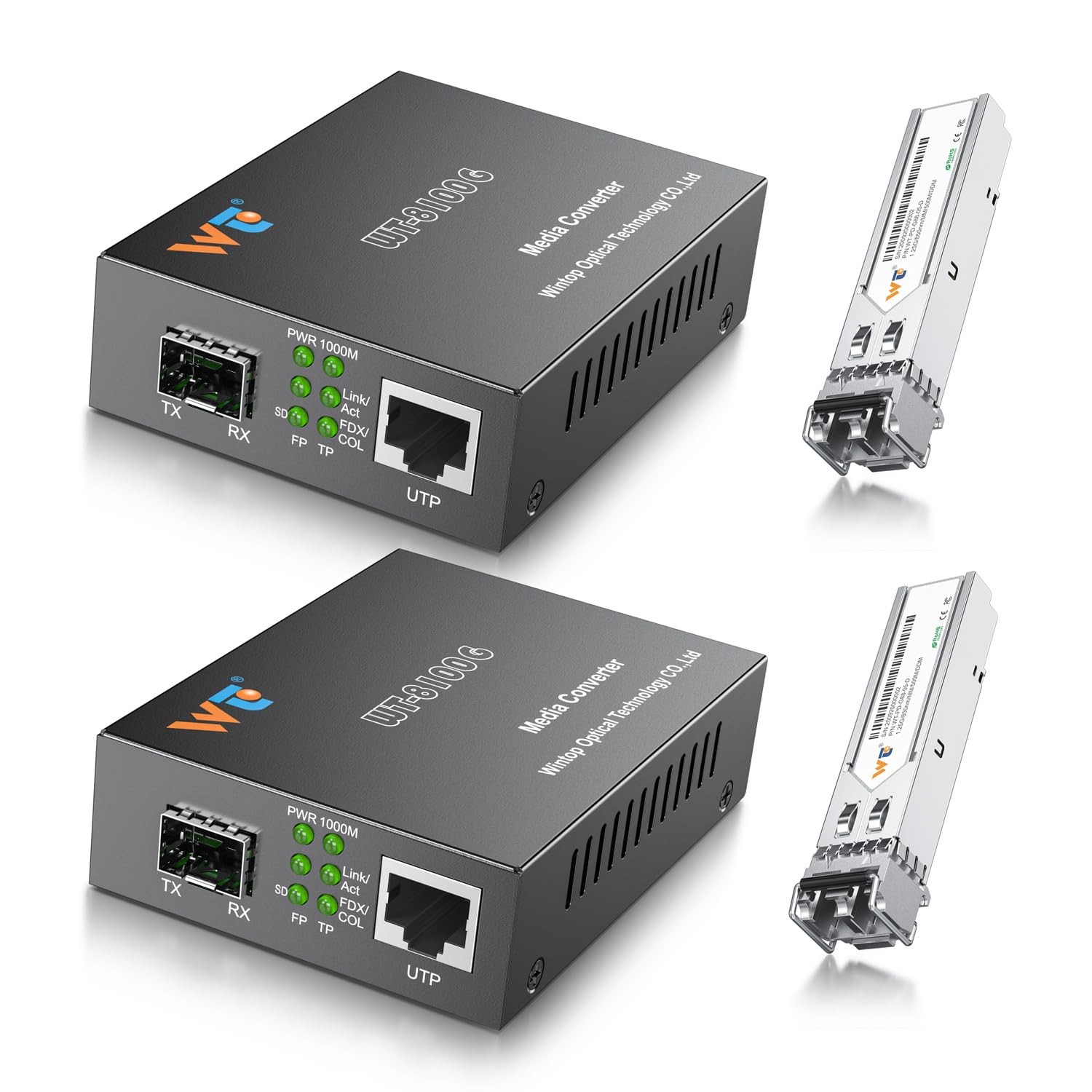 2 Pack Fiber Ethernet Media Converter, WTSFOPTC Fiber Optic Transceiver with ...