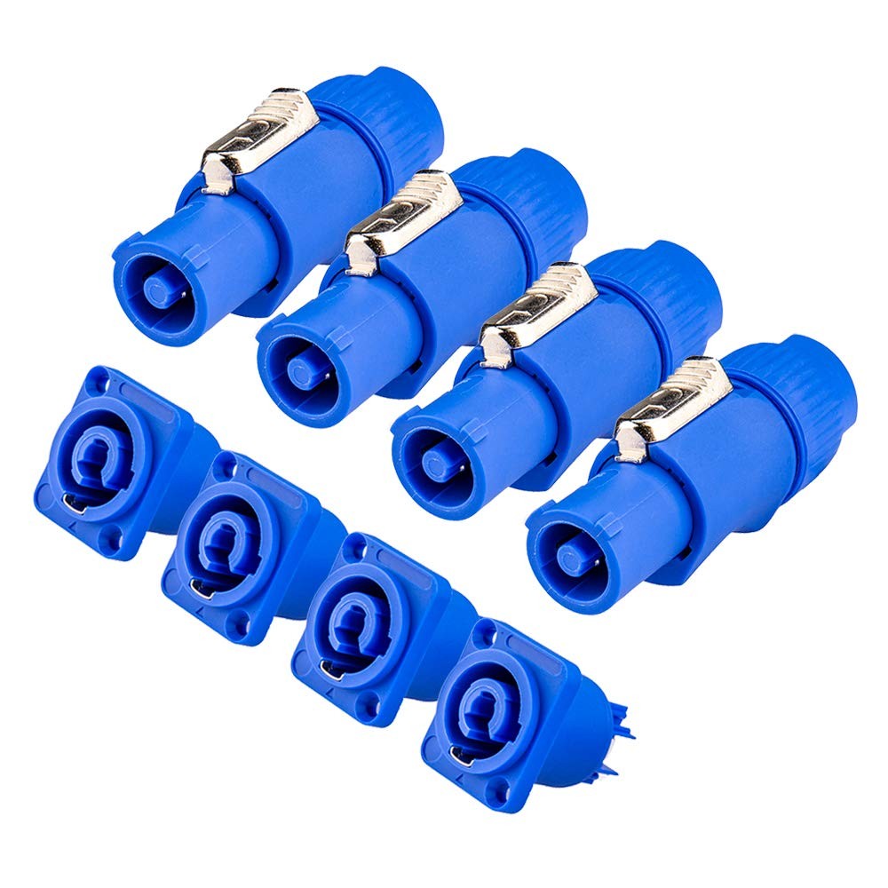 Powercon Connectors, 4 sets of standard-sized connectors, 4 Set Blue