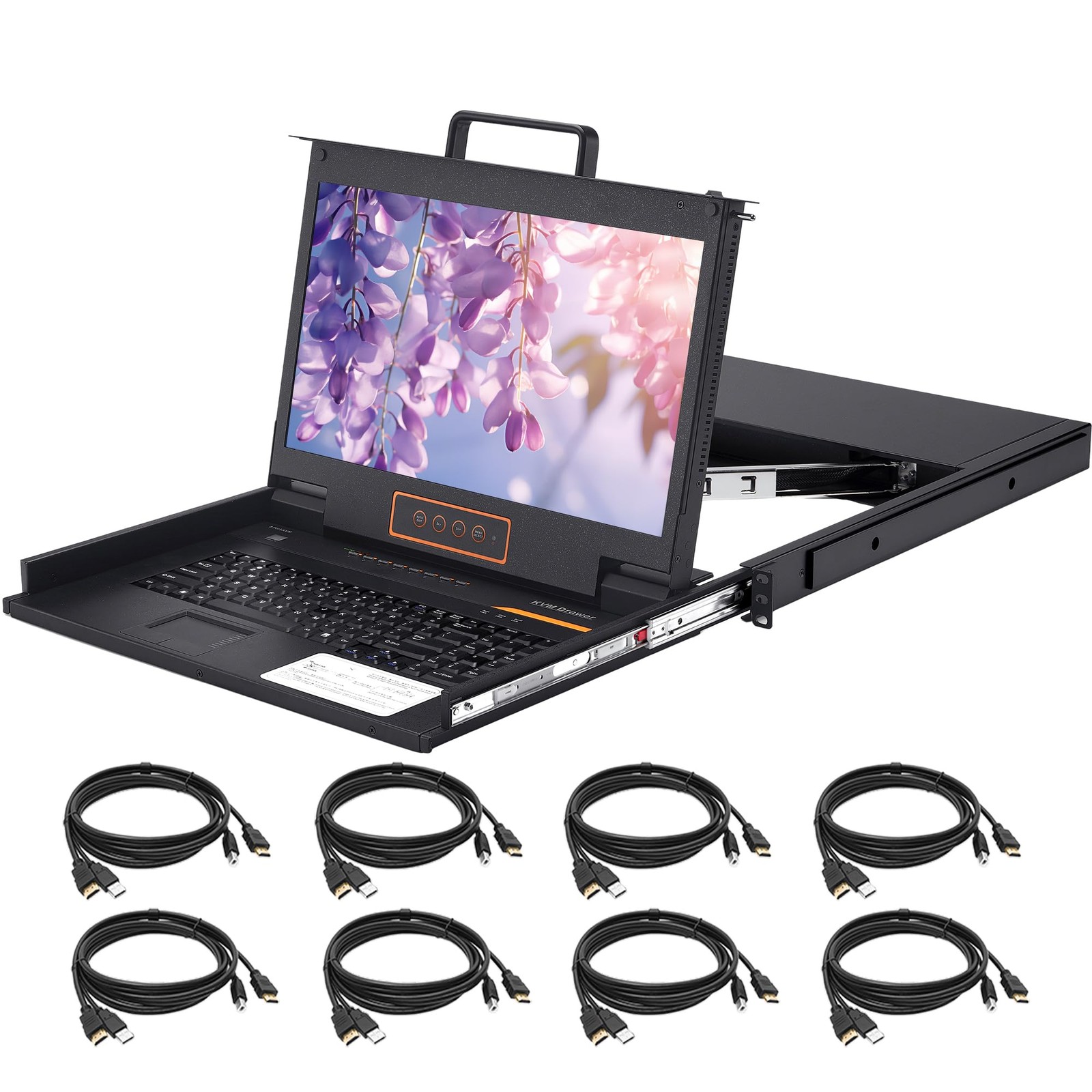 Kinan Lh1708-Upgraded, 8 Port HDMI Rack Mount KVM Console 17.3-Inch 1080P Cables