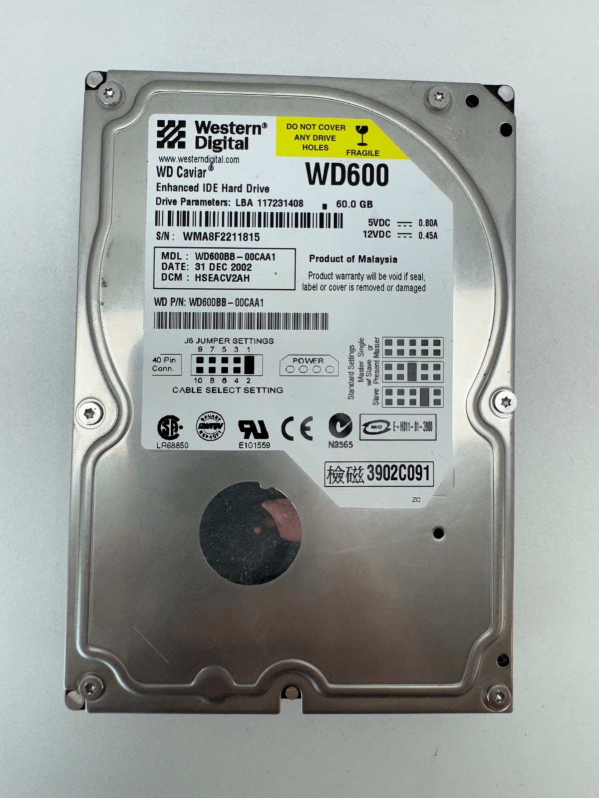 Western Digital WD600BB-00CAA1 60GB IDE 3.5 HDD 2060-001092-007 Board