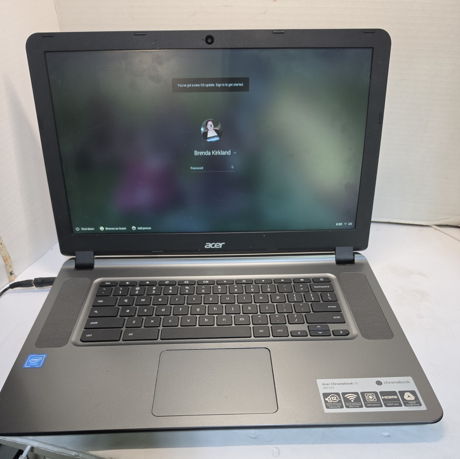 Acer Chromebook 15 CB3-532 N15Q9 Celeron N3060 4GB RAM 16GB eMMC ChromeOS