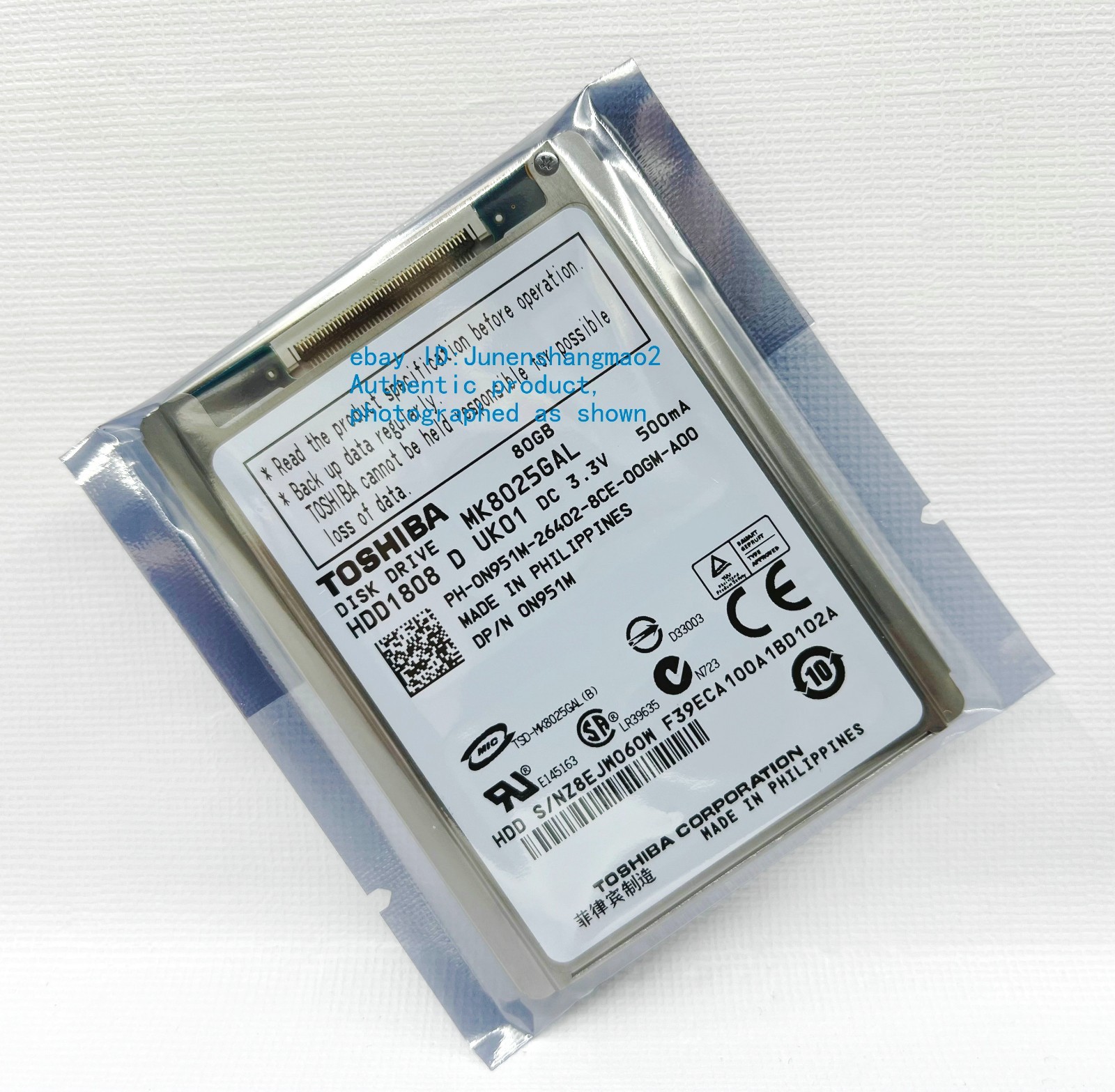 Toshiba 80GB MK8025GAL 1.8" CE 5MM hard drive for notebook/ IPOD/ Video camera.
