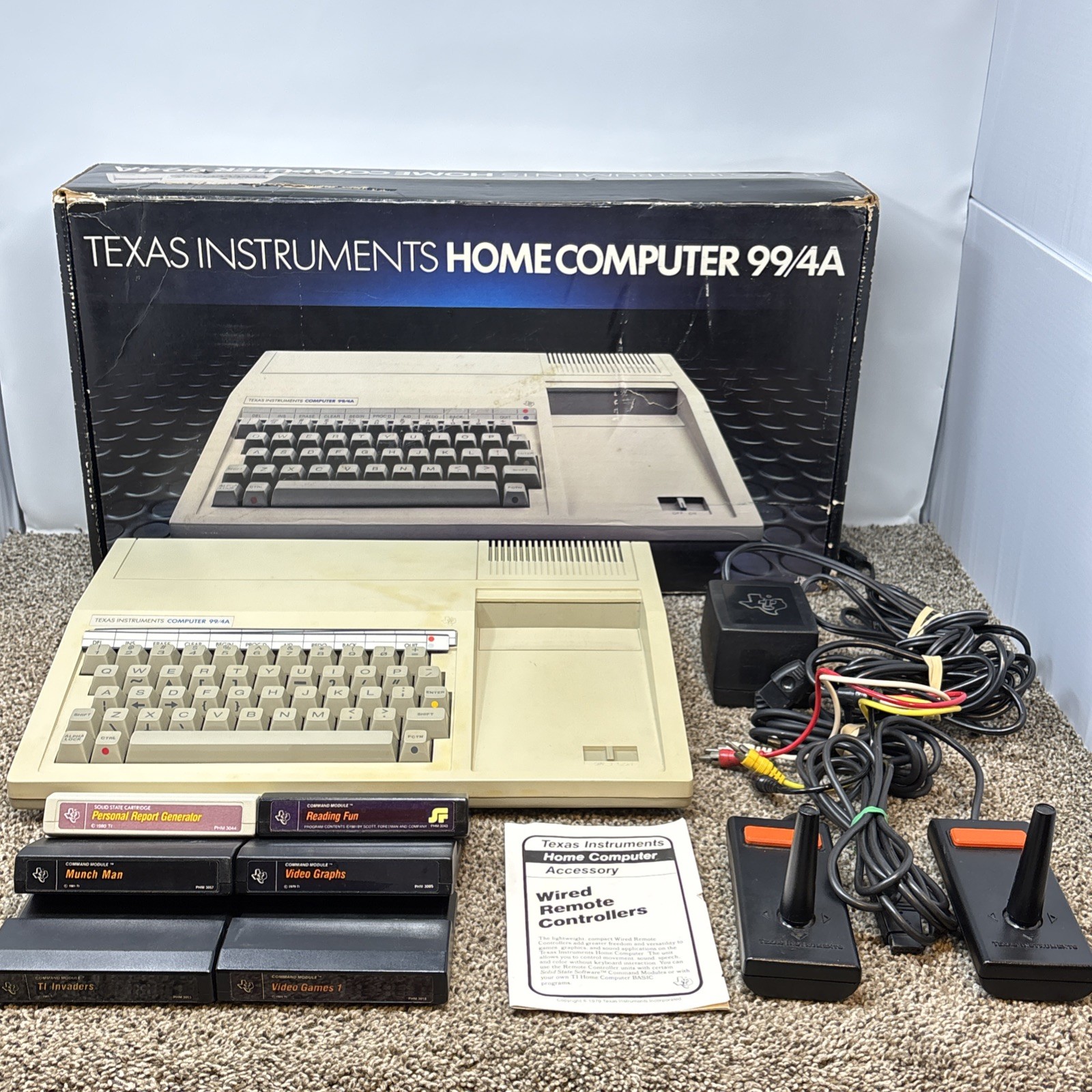 Texas Instruments TI-99/4A  Home Computer In Box TESTED W Cables And Joysticks