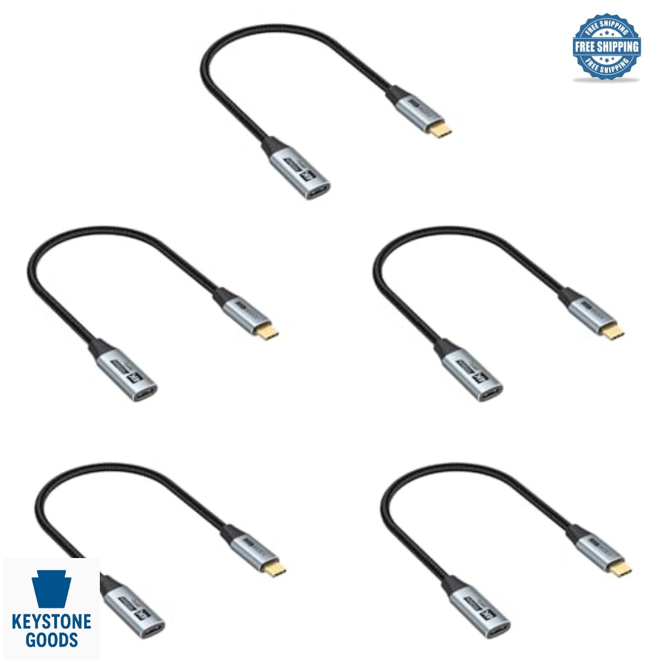 USB C Extension Cable 1FT 5 Pack 100W 10Gbps 4K 60Hz Male to Female Braided