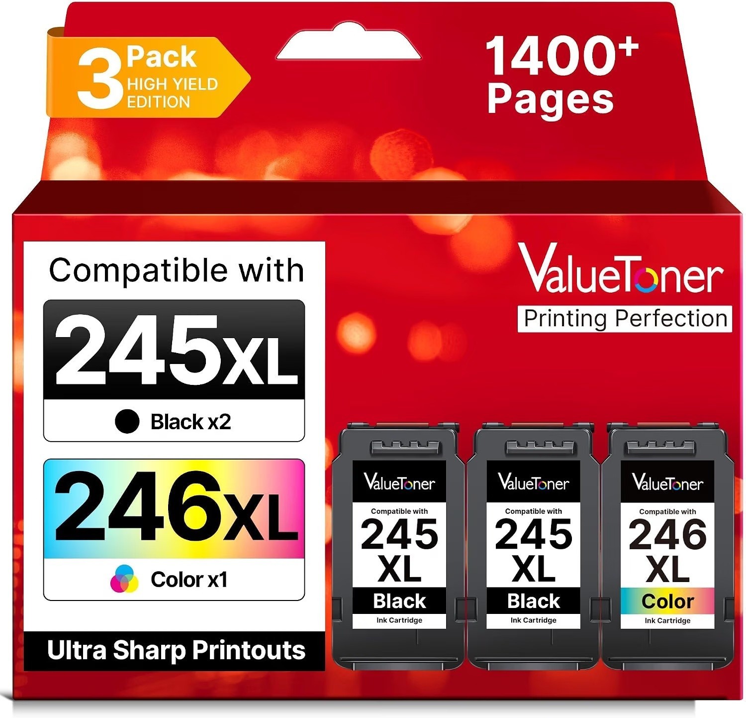 PG-245XL CL-246XL 3pk Cartridge for Canon PIXMA MG2522 MG2520 TS3122 MX490 MX492