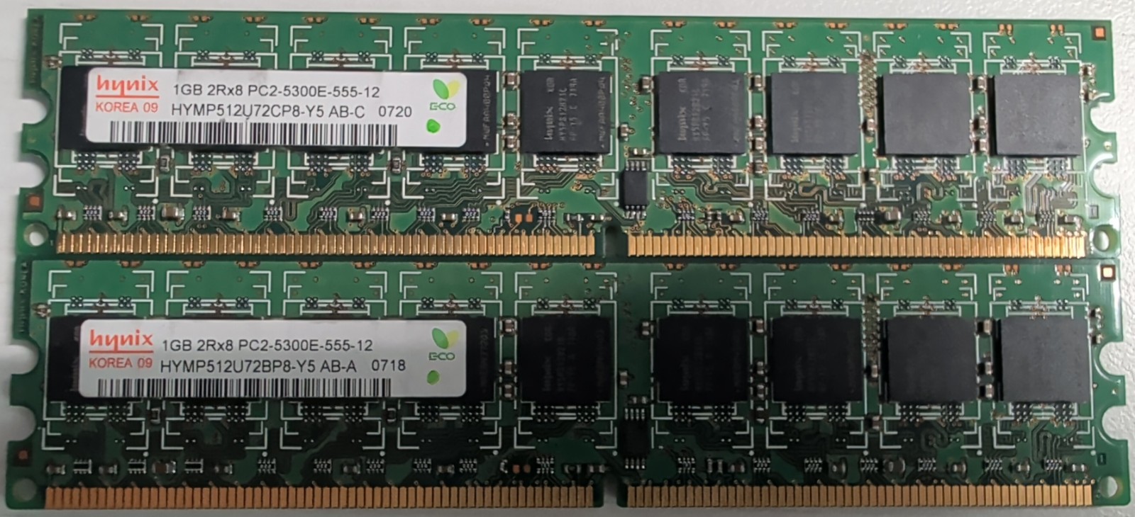 2X Hynix 1GB (2Rx8) PC2-5300E-555-12 HYMP512U72CP8-Y5 ServerRAM *TESTED WORKING*