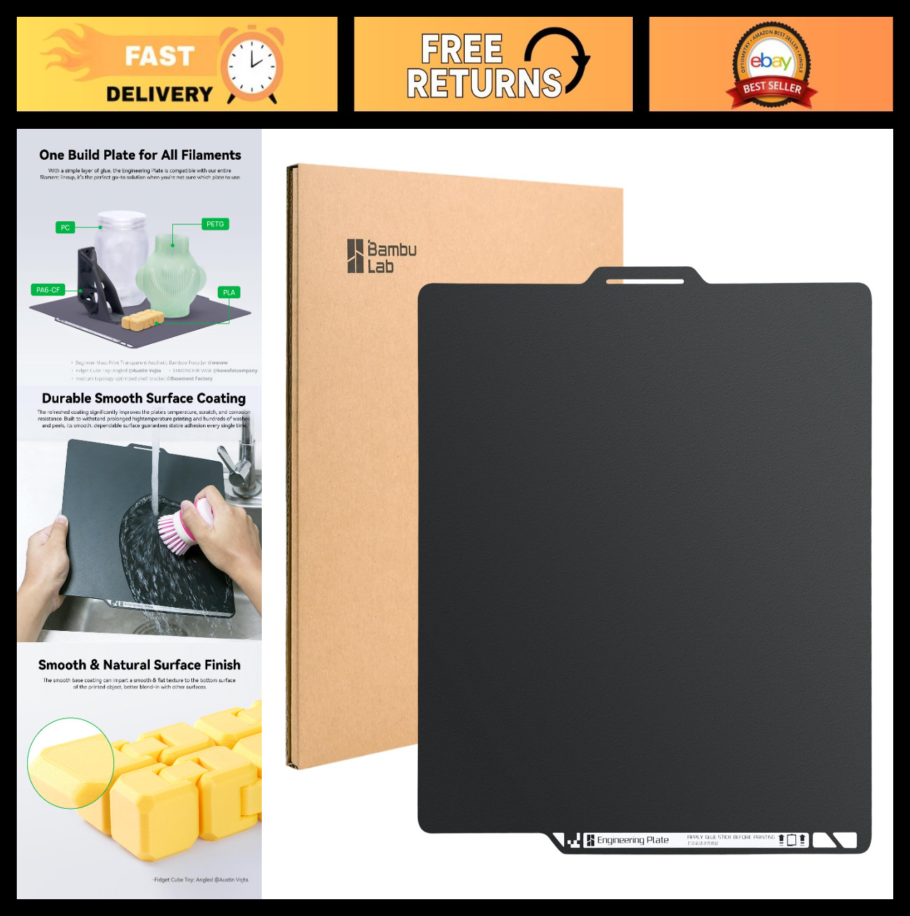 Double-Sided Smooth PEI Build Plate 257x257mm for 3D Printers, Upgrade Spring St