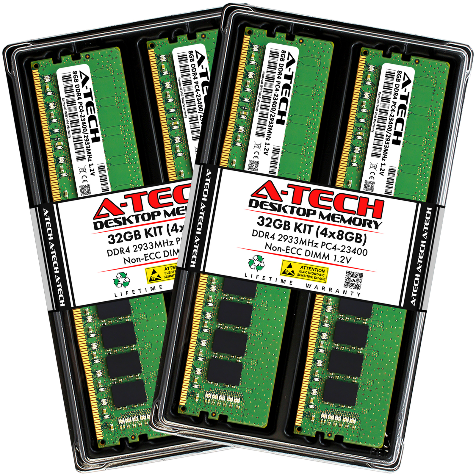 A-Tech 32GB 4x 8GB PC4-23400 Desktop DDR4 2933 Non-ECC DIMM 288-pin Memory RAM