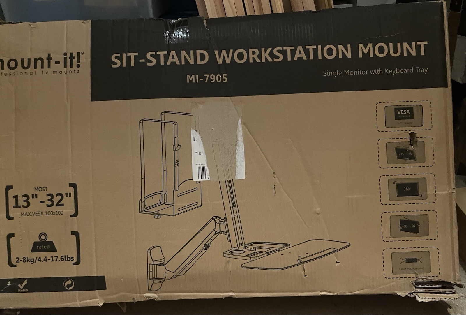 Mount-It Sit-Stand Workstation MI-7905 Wall Mount Adjustable Arm Brand New