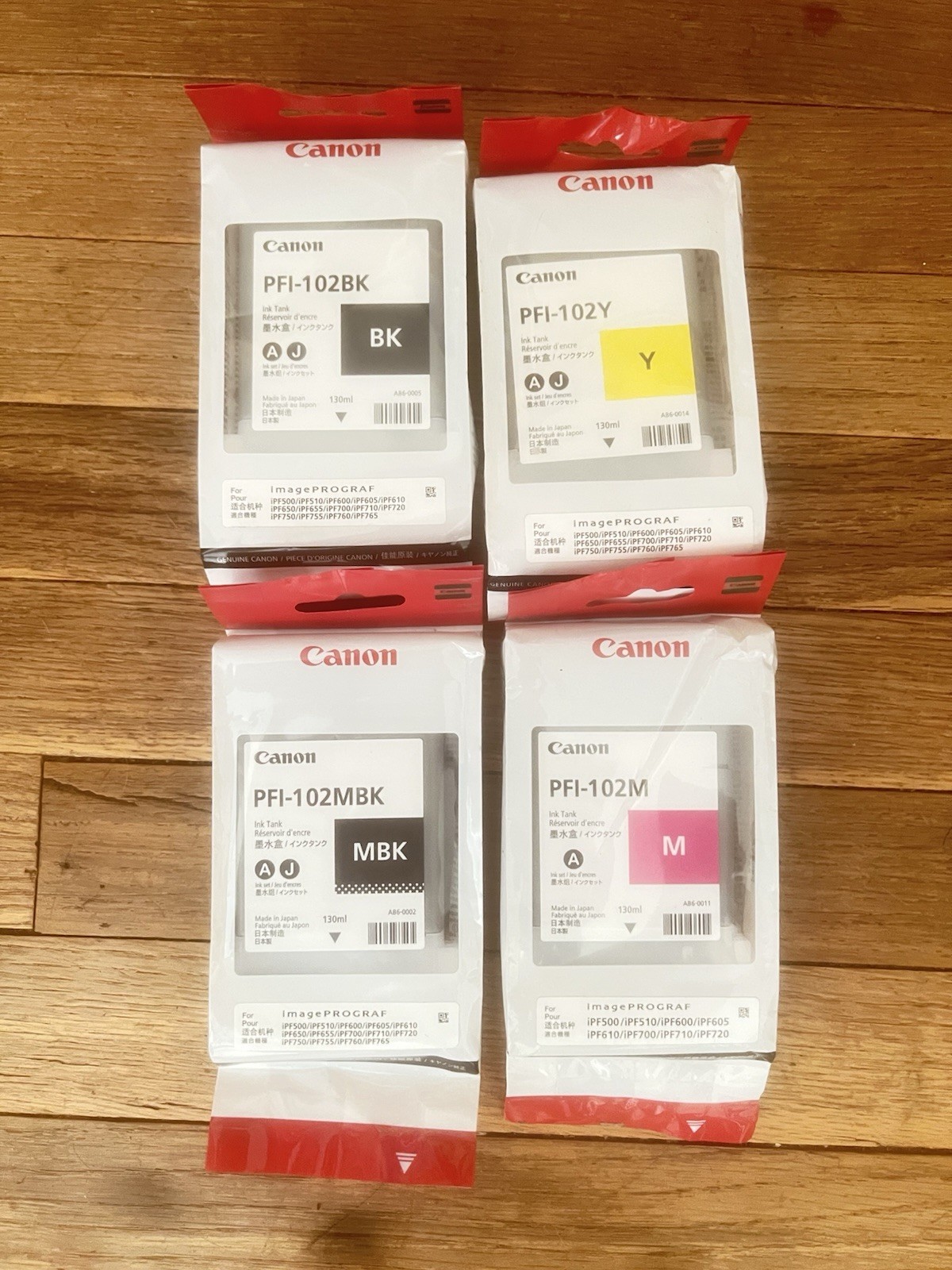 Set 4 Genuine Sealed Canon PFI-102 Blk MB M Y Inkjets 102 Image PROGRAF New