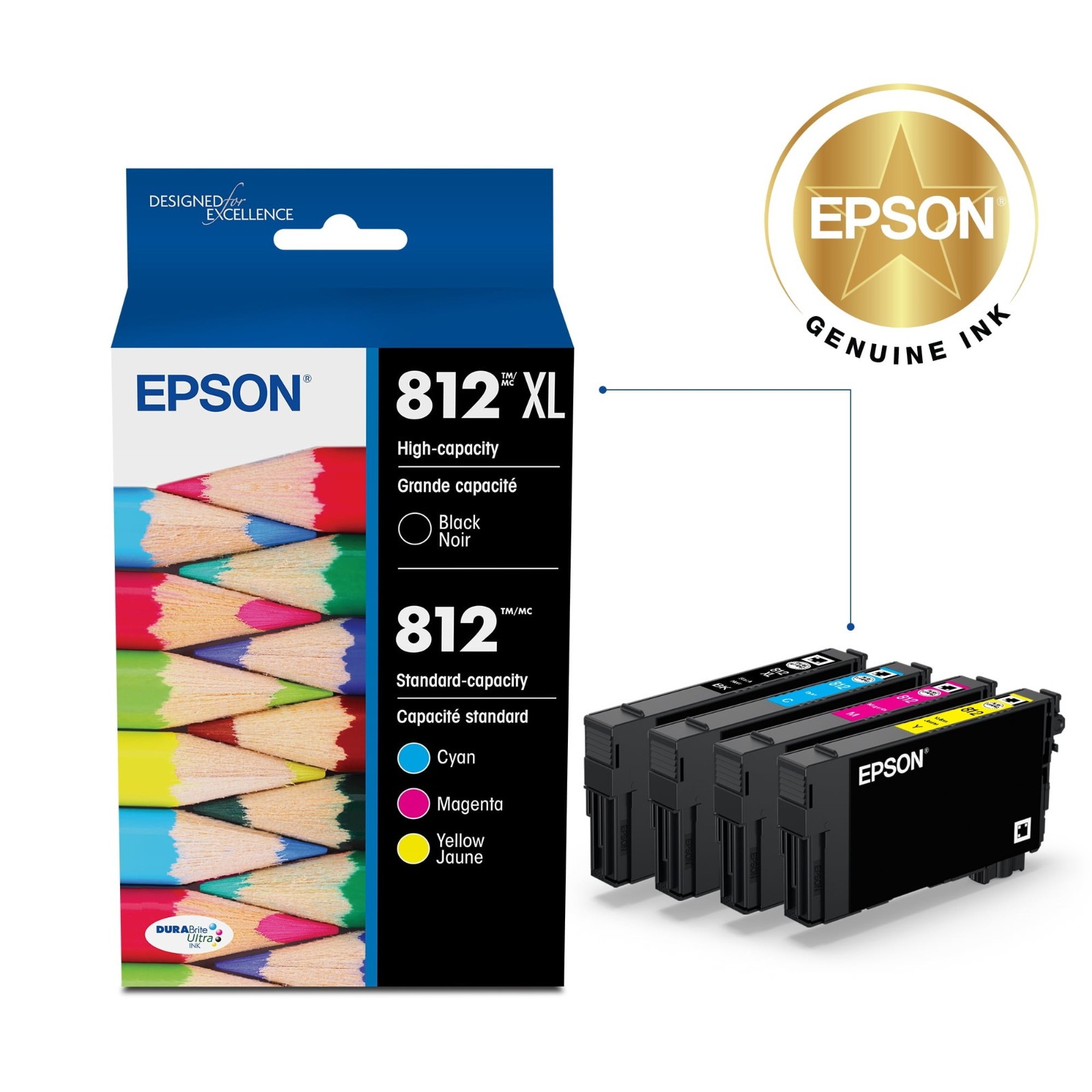 Epson 812 T812XL-BCS Ink C/M/Y/XL-K 4-Pack Black XL 