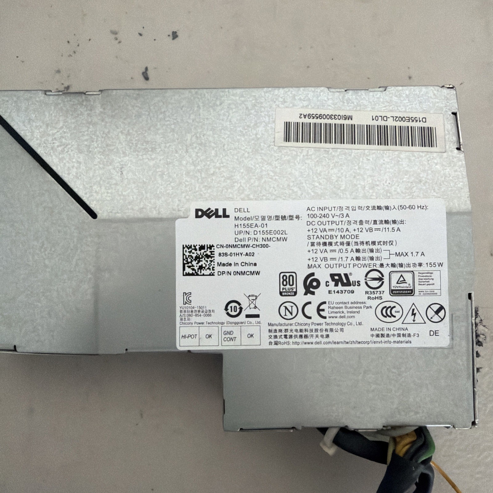 Dell OptiPlex 5250 7450 All-In-One AIO Power Supply H155EA-01 D155E002L NMCMW