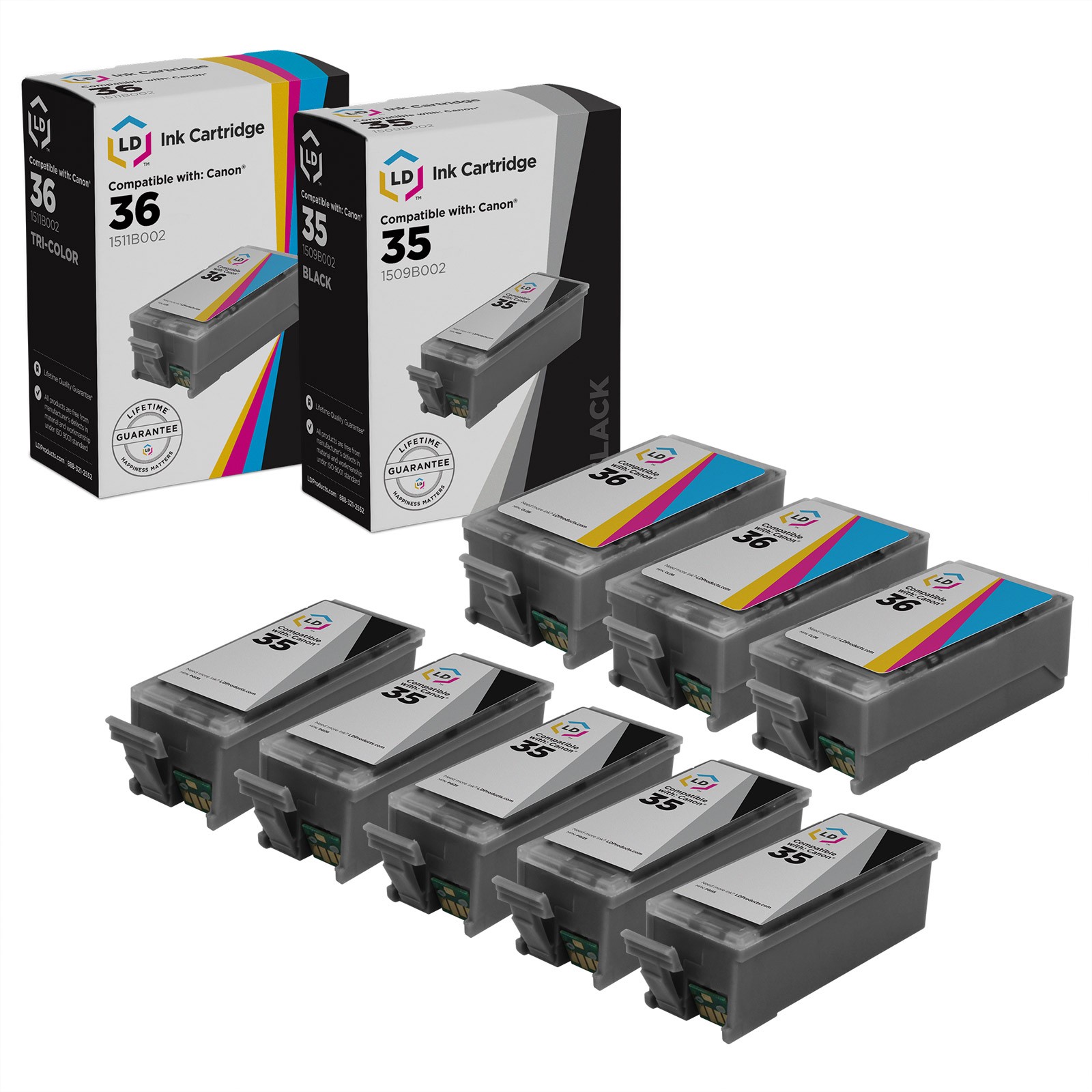 LD 8 Pack 1509B002 PGI35 CLI36 Black Color Ink Cartridge Set for Canon Printer