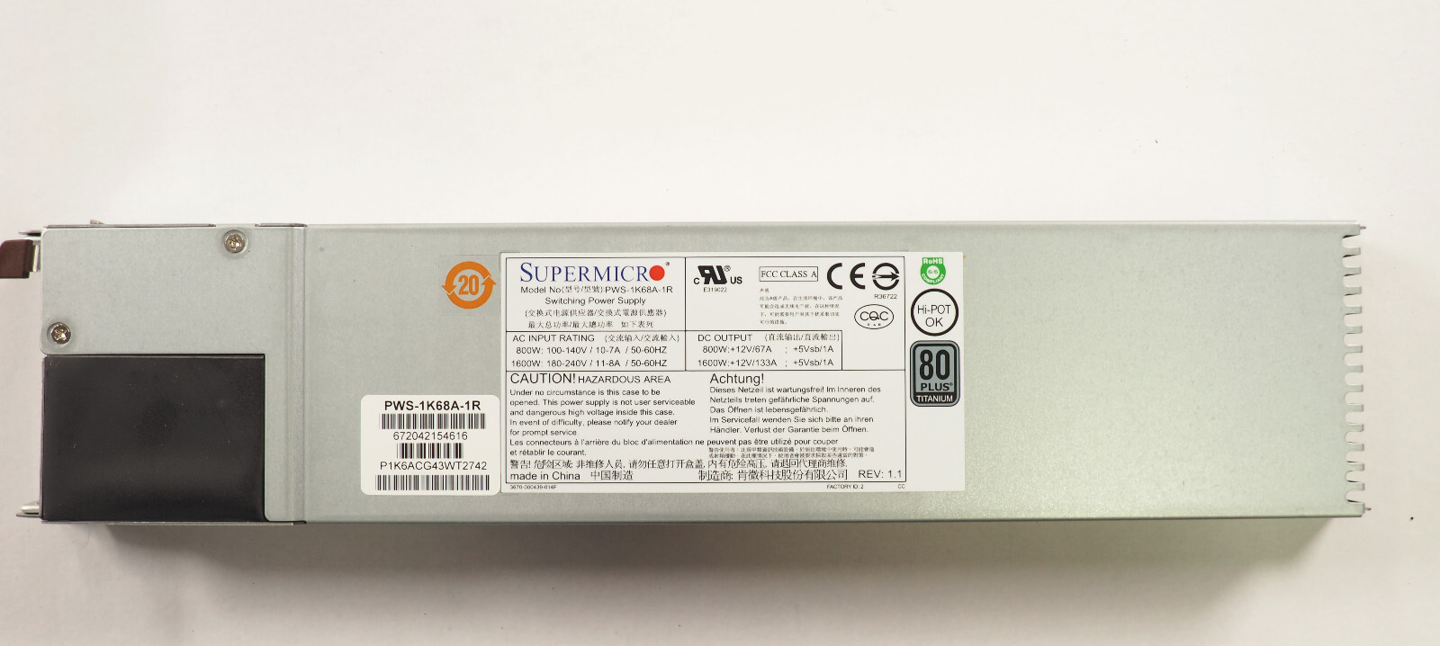 SUPERMICRO PWS-1K68A-1R 672042154616 1600W Switching Power Supply