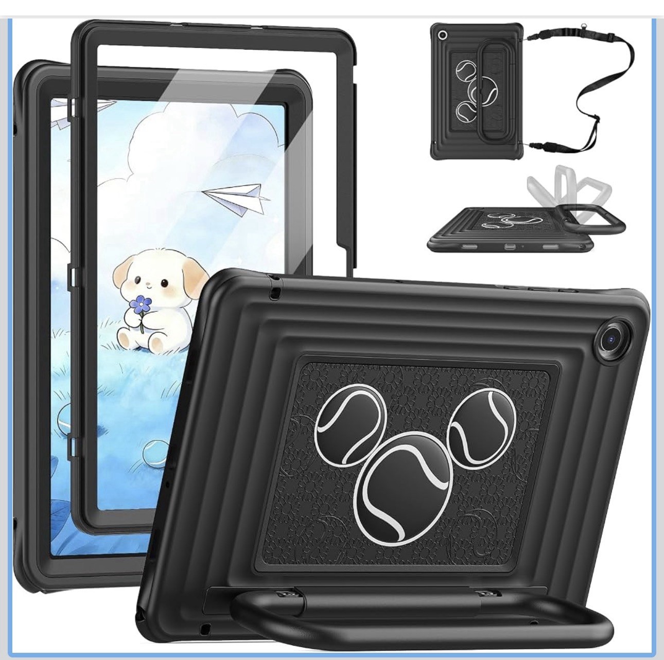 Seymac Shockproof Case w/ Screen Protector, Strap Tab A11+/A9+ 11" Black