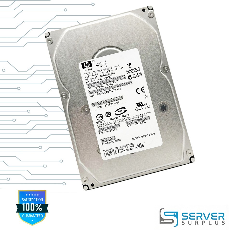 HP HUS153073VLS300 72GB SAS 15K 3.5 in Enterprise HDD | 443169-001 | 0B22166