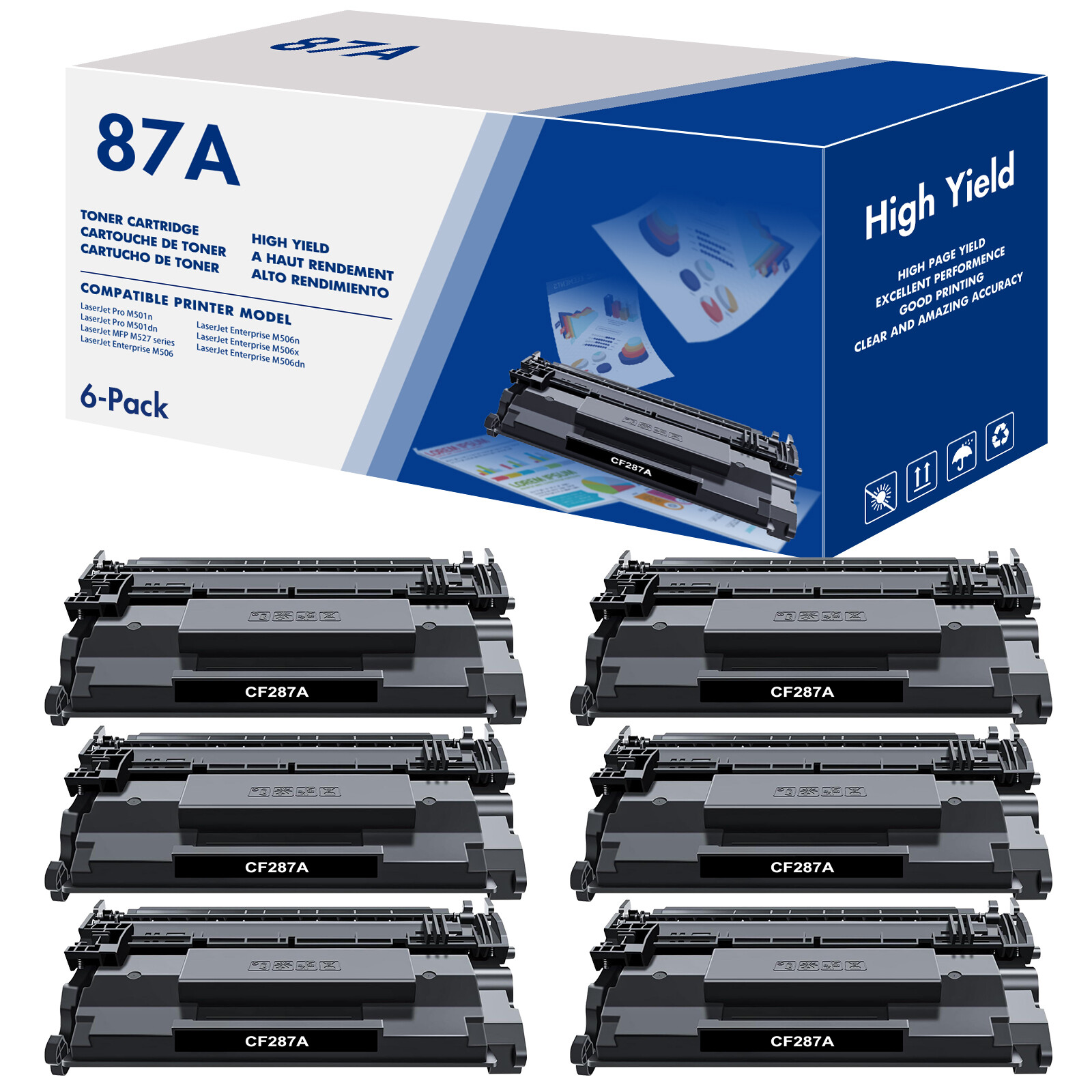 6 PK CF287A 87A Toner Compatible For HP Enterprise M506dh MFP M527dn Pro M501dn
