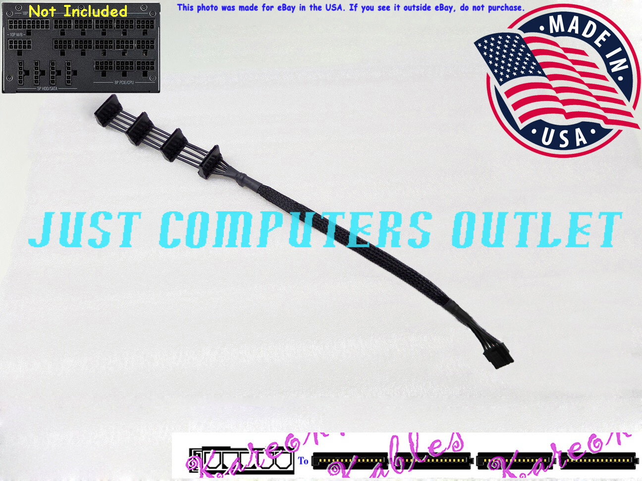 18" Custom Cooler Master M2000  Four SATA Connector Power Supply Cable