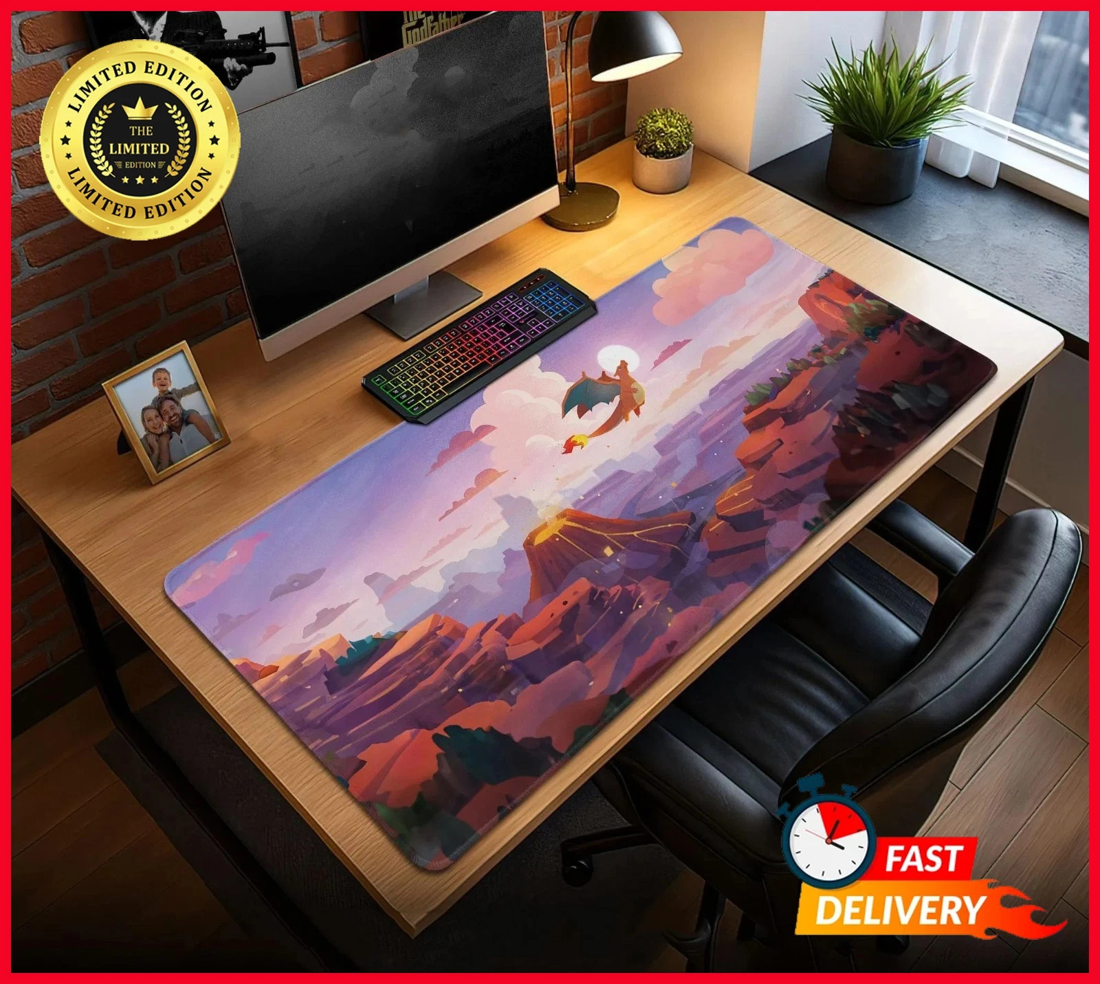 Charizard Fire Blast Gaming Mouse Pad Fire Type Pokemon Desk Mat Accessories