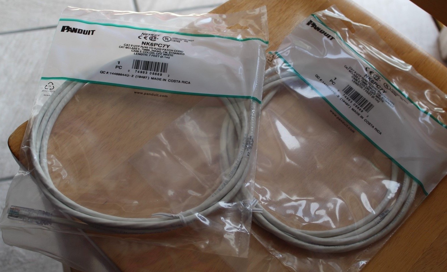Lot of 2 Panduit NetKey NK6PC7Y Cat 6 Patch Cords - Net Key - 7 Feet
