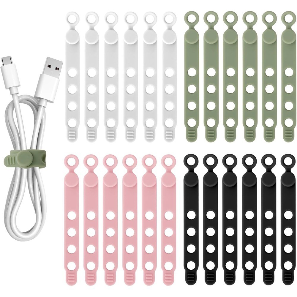 24Pcs Silicone Cable Ties Cord Organizer Cable Management - 4 Colors | Elastic