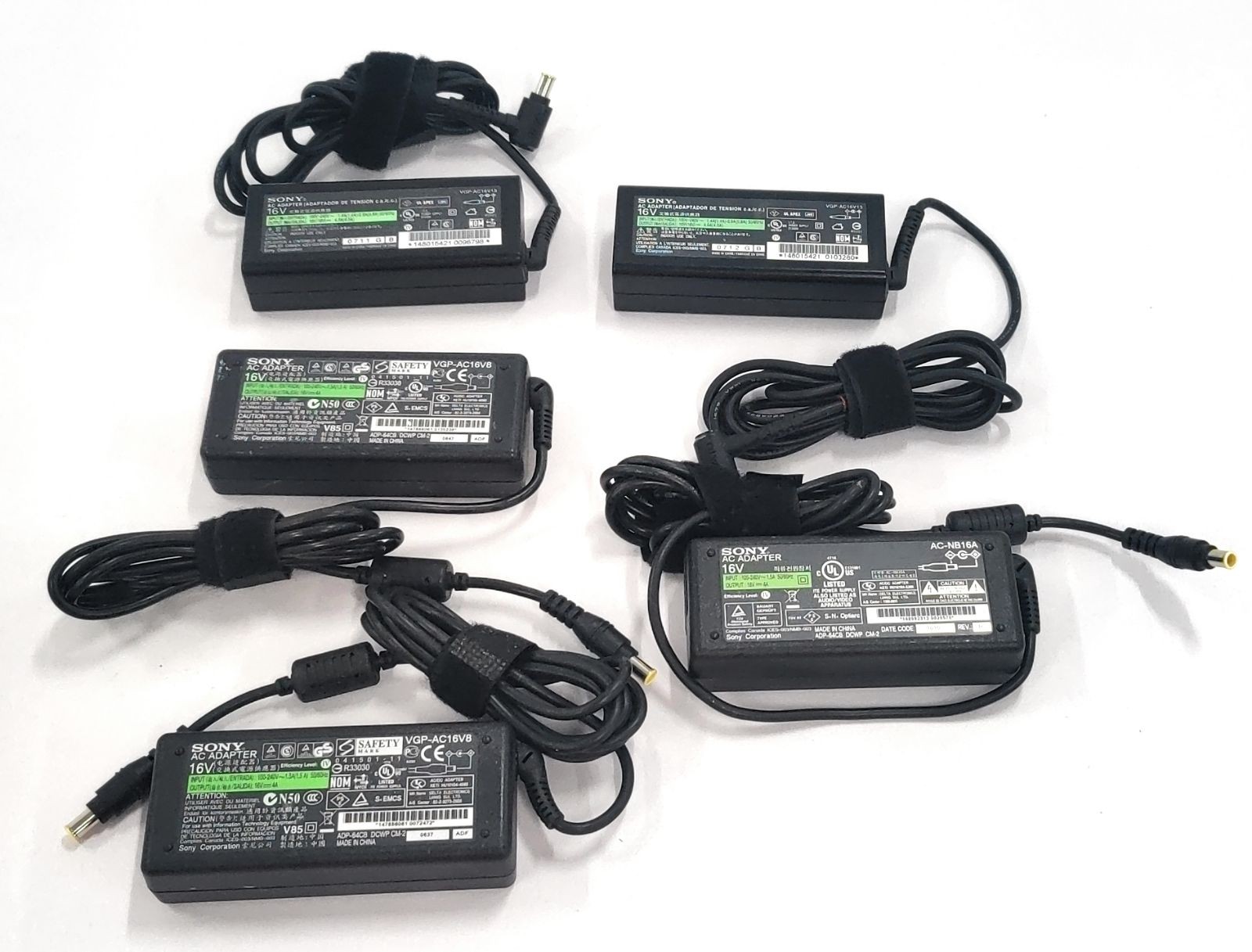 Lot of 5 Genuine Sony VAIO Laptop Charger 65W 16V 4A Power Adapter VGP-AC16V8