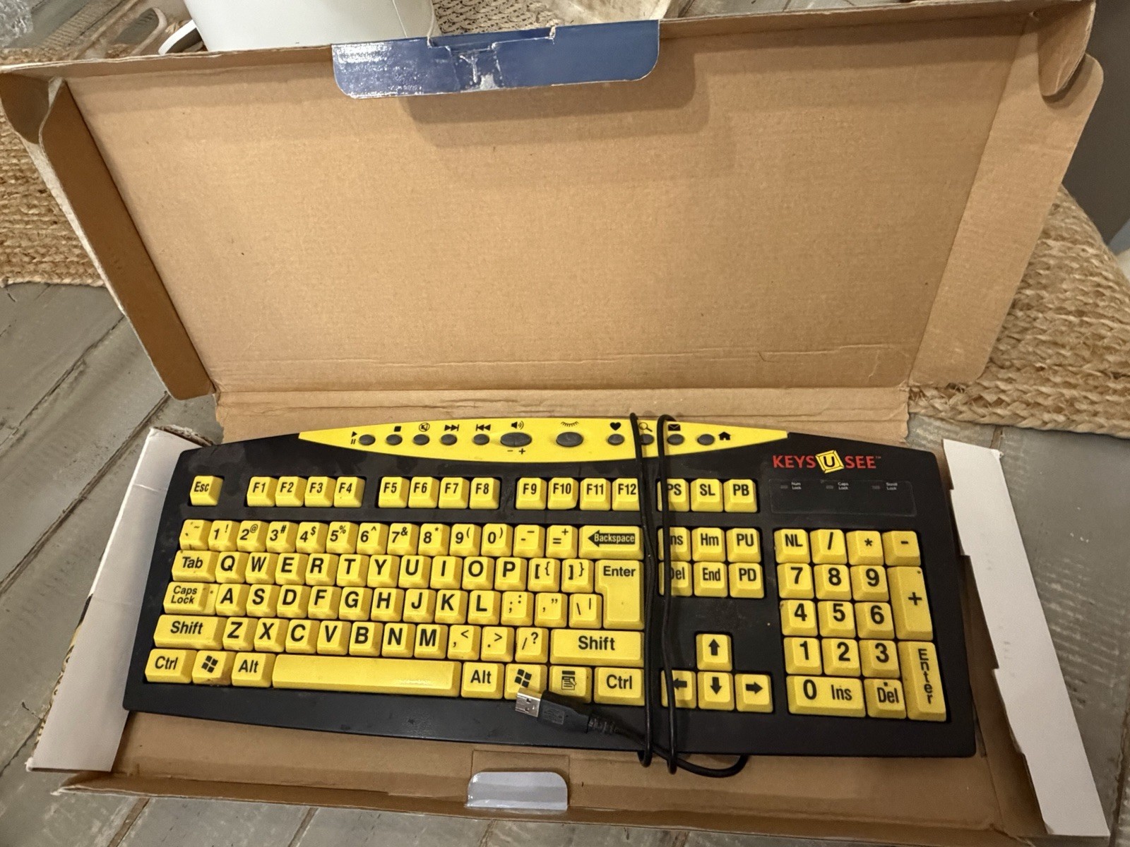 Vtg. Keys-U-See Large Print USB Keyboard Yellow Black Internet Multimedia Keys