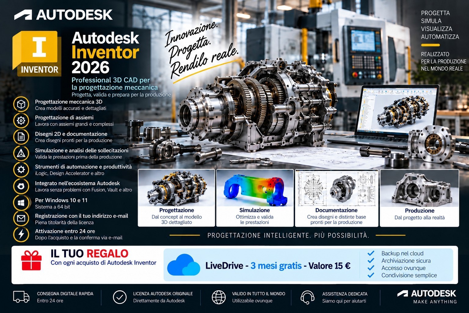 Autodesk Inventor Professional 2026 3D CAD Software Commercial License 1 Year