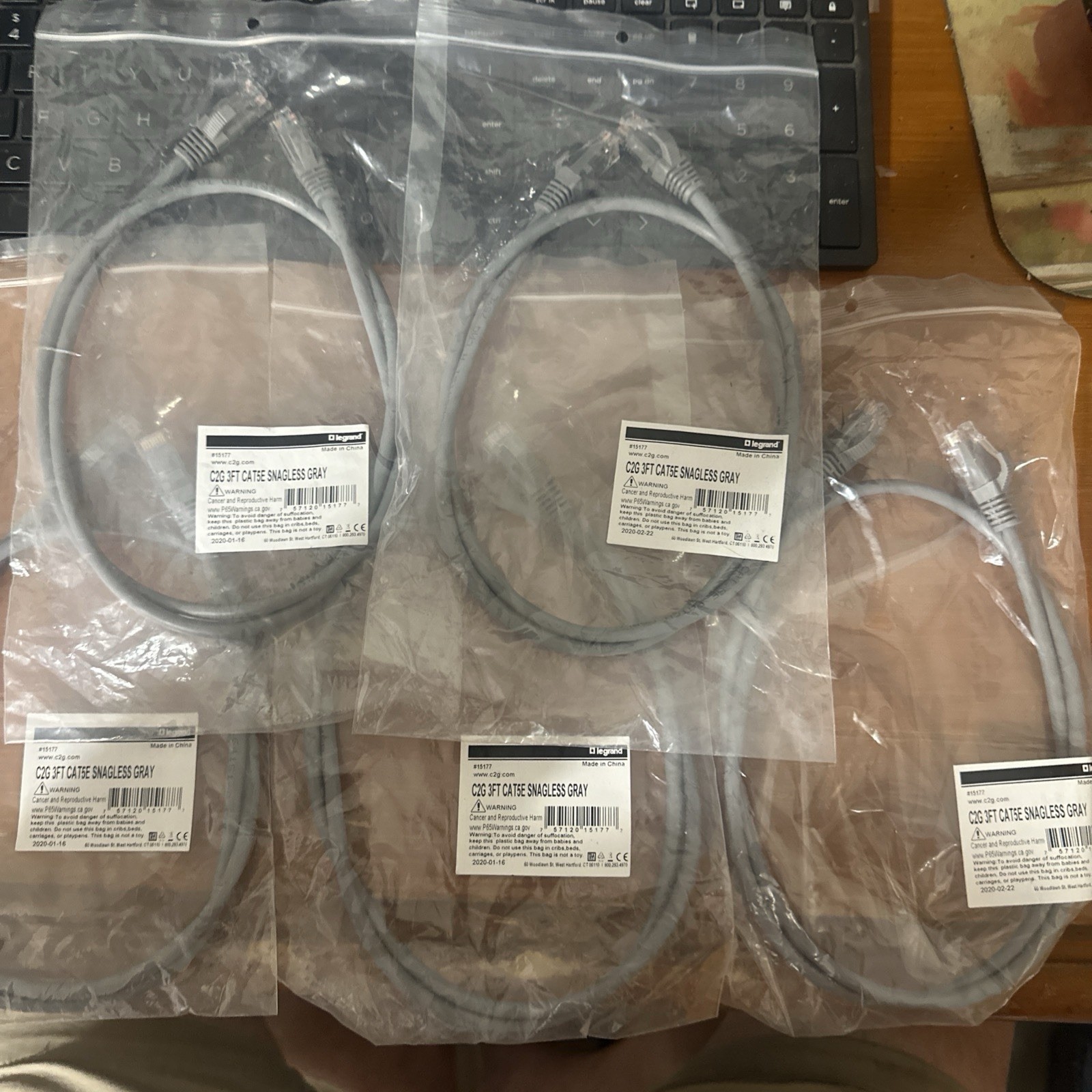 LEGRAND C2G 15177 3FT CAT5e Snagless GRAY RJ45 UTP Network Ethernet LOT OF 5